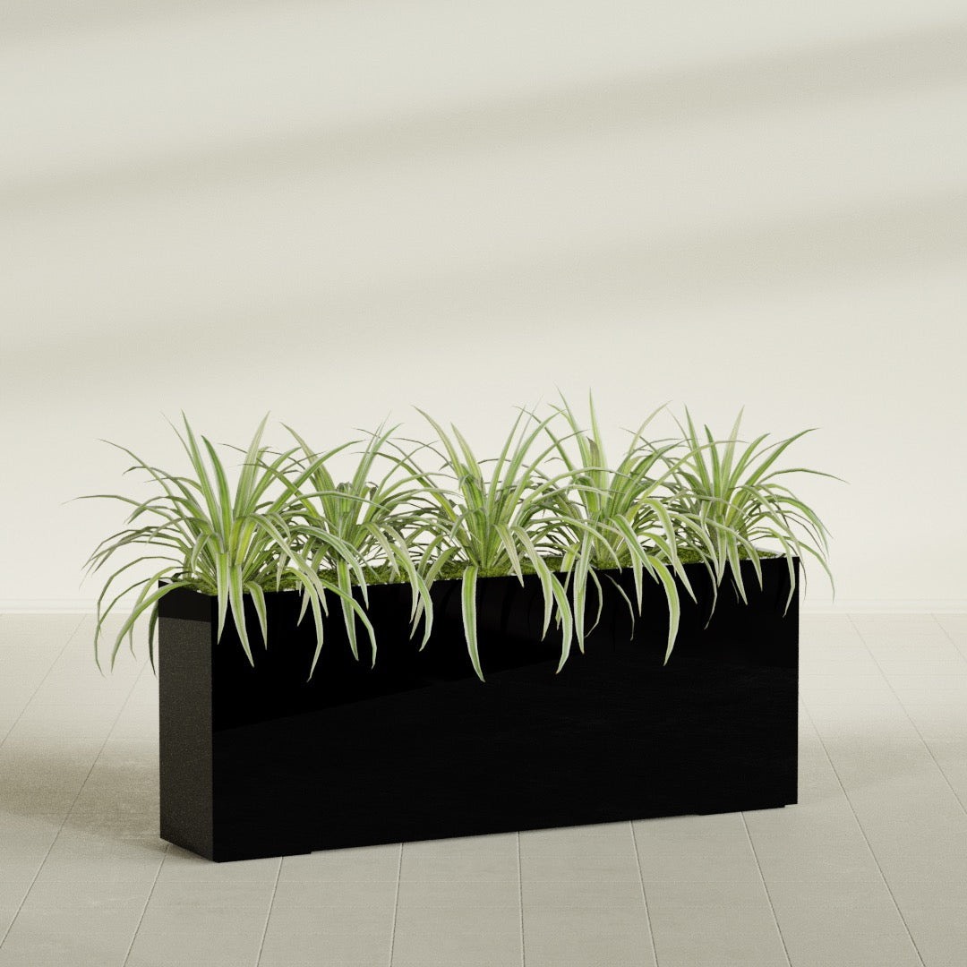 Hollywood Extra Large Narrow Rectangle Fiberglass Planter - 60 in x 12 in x 24 in - Gloss Black - Gloss Black,60 in x 12 in x 24 in