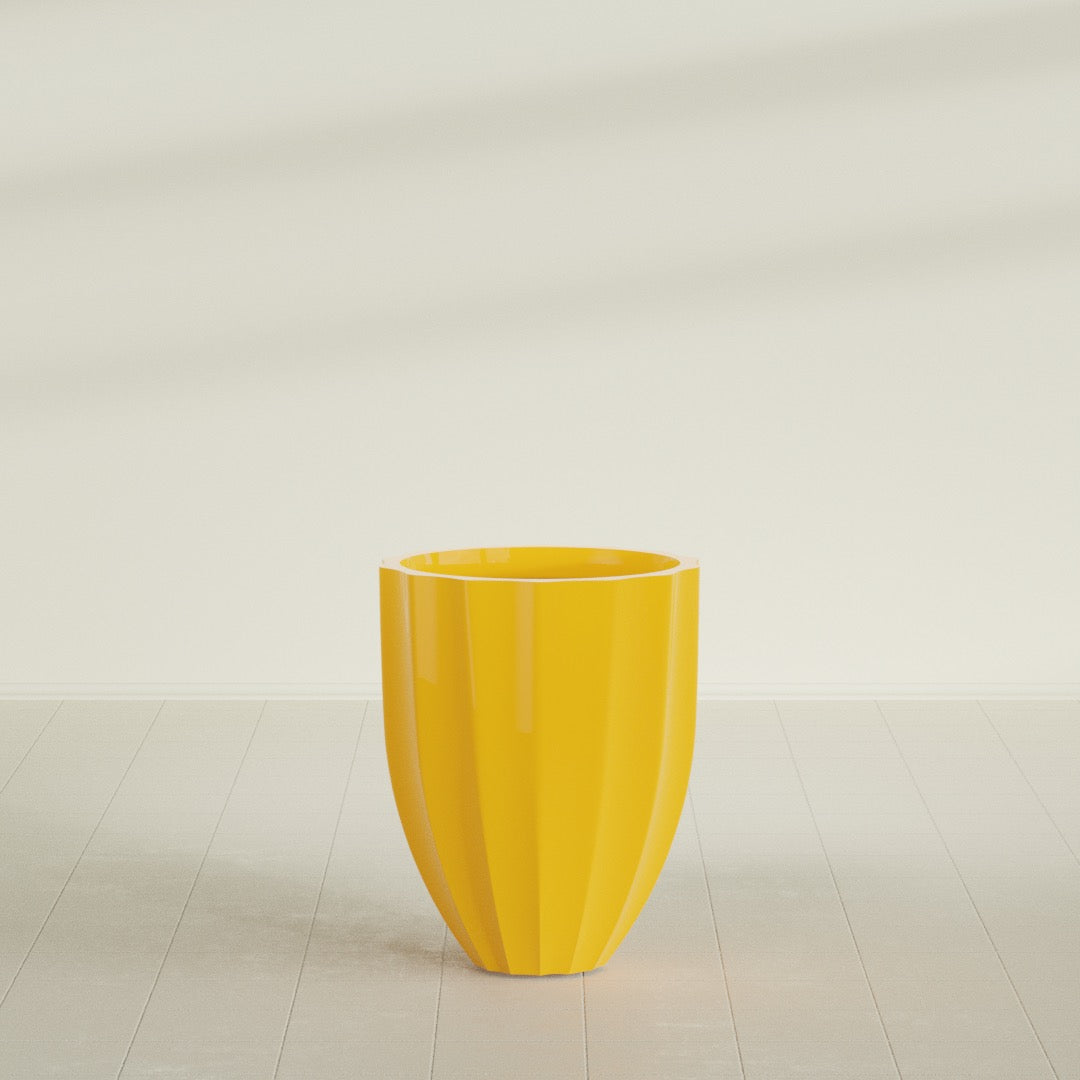 Alicante Medium Round Fiberglass Planter - 22 in x 22 in x 27 in - Gloss Saffron - Gloss Saffron,22 in x 22 in x 27 in
