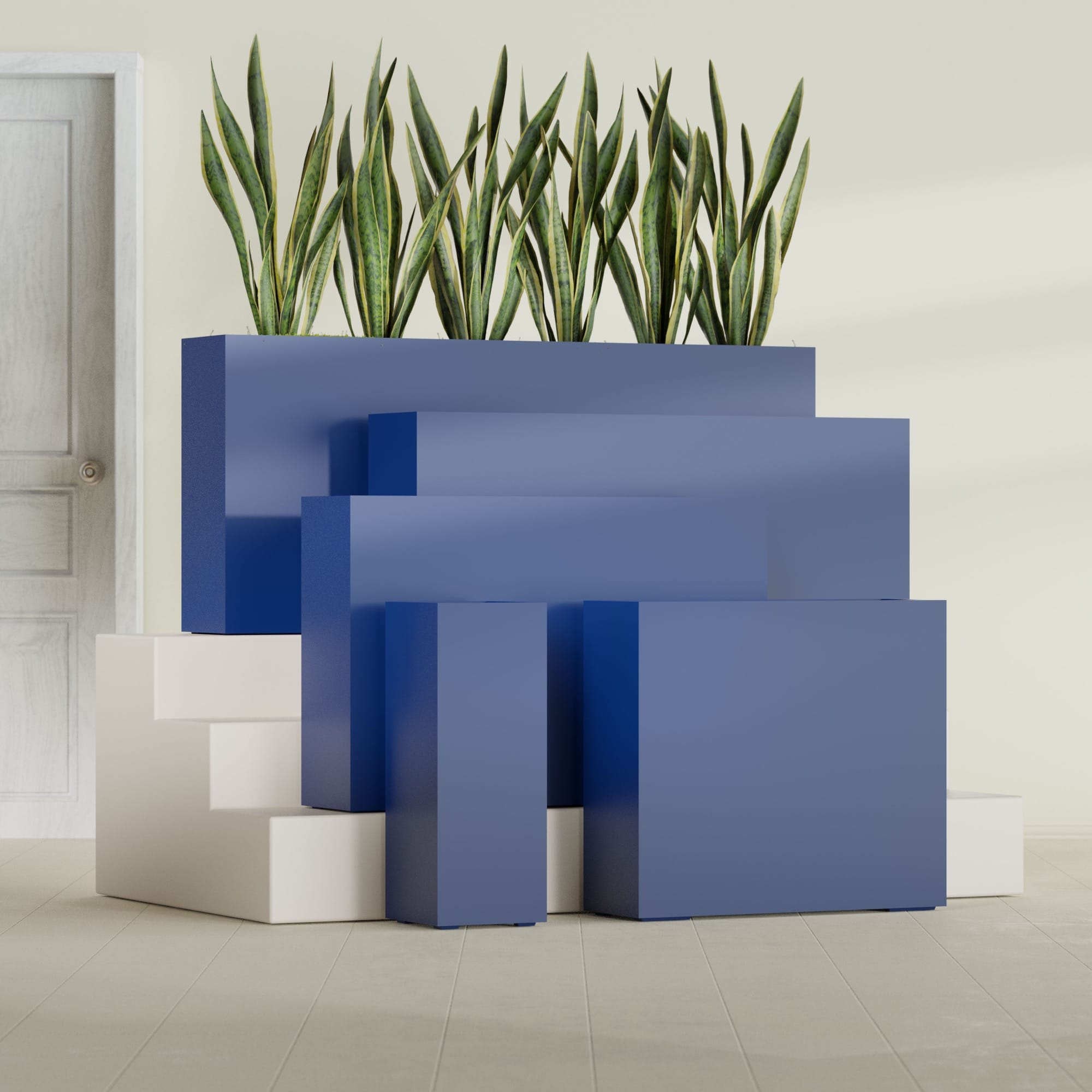 Delray Large Tall Rectangle Fiberglass Planter - 12 in x 12 in x 32 in - Matte Cobalt Blue - Matte Cobalt Blue,12 in x 12 in x 32 in