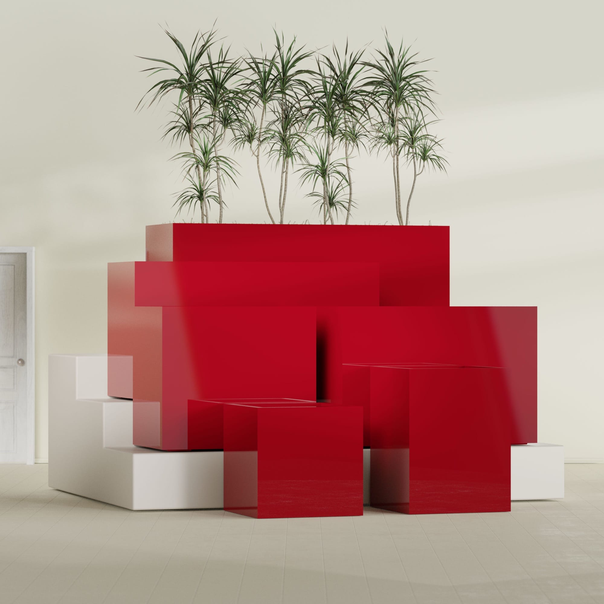 Brisbane Extra Large Long Rectangle Fiberglass Planter - 48 in x 24 in x 32 in - Gloss Red - Gloss Red,48 in x 24 in x 32 in