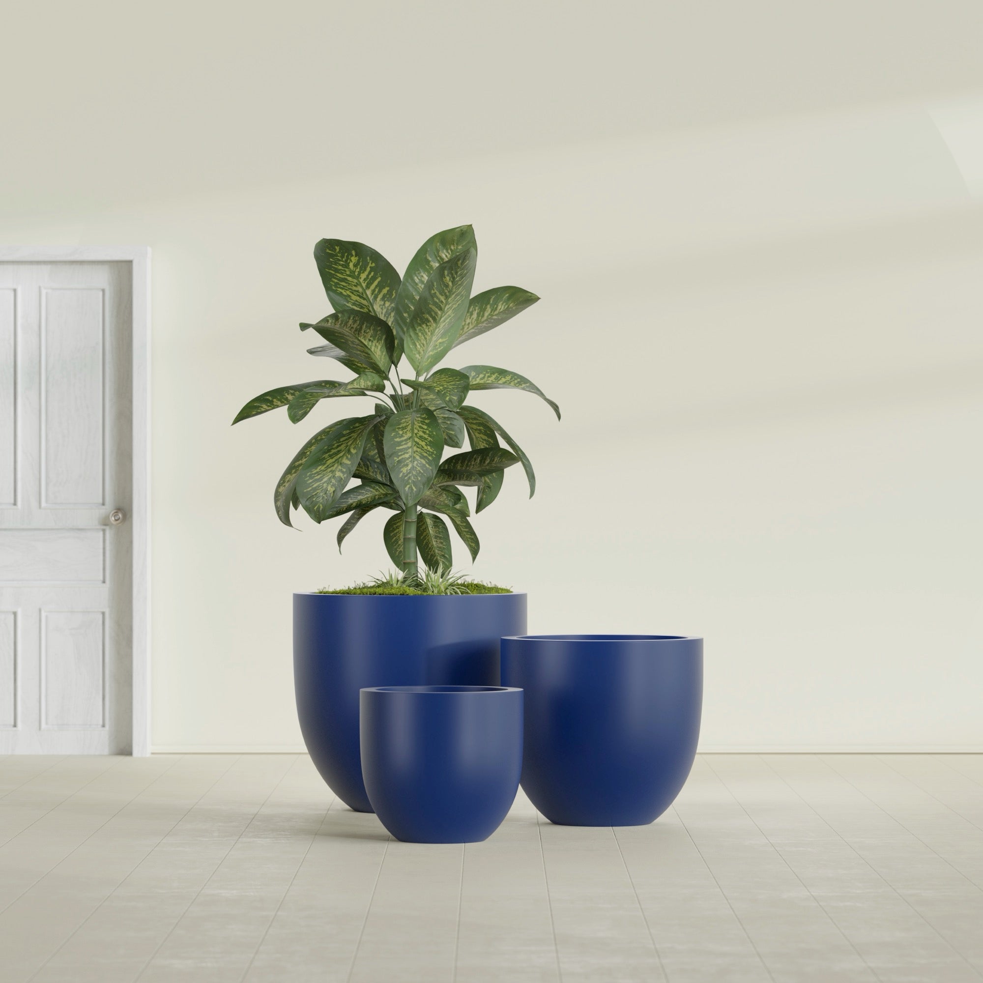 Alzira Large Round Fiberglass Planter - 30 in x 30 in x 28 in - Matte Cobalt Blue - Matte Cobalt Blue,30 in x 30 in x 28 in