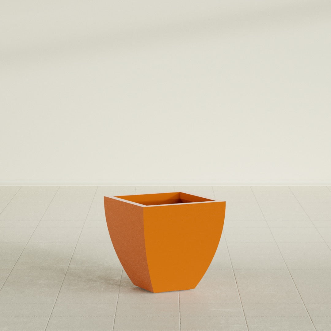 Lima Small Tapered Square Fiberglass Planter - 16 in x 16 in x 16 in - Gloss Tangerine - Gloss Tangerine,16 in x 16 in x 16 in