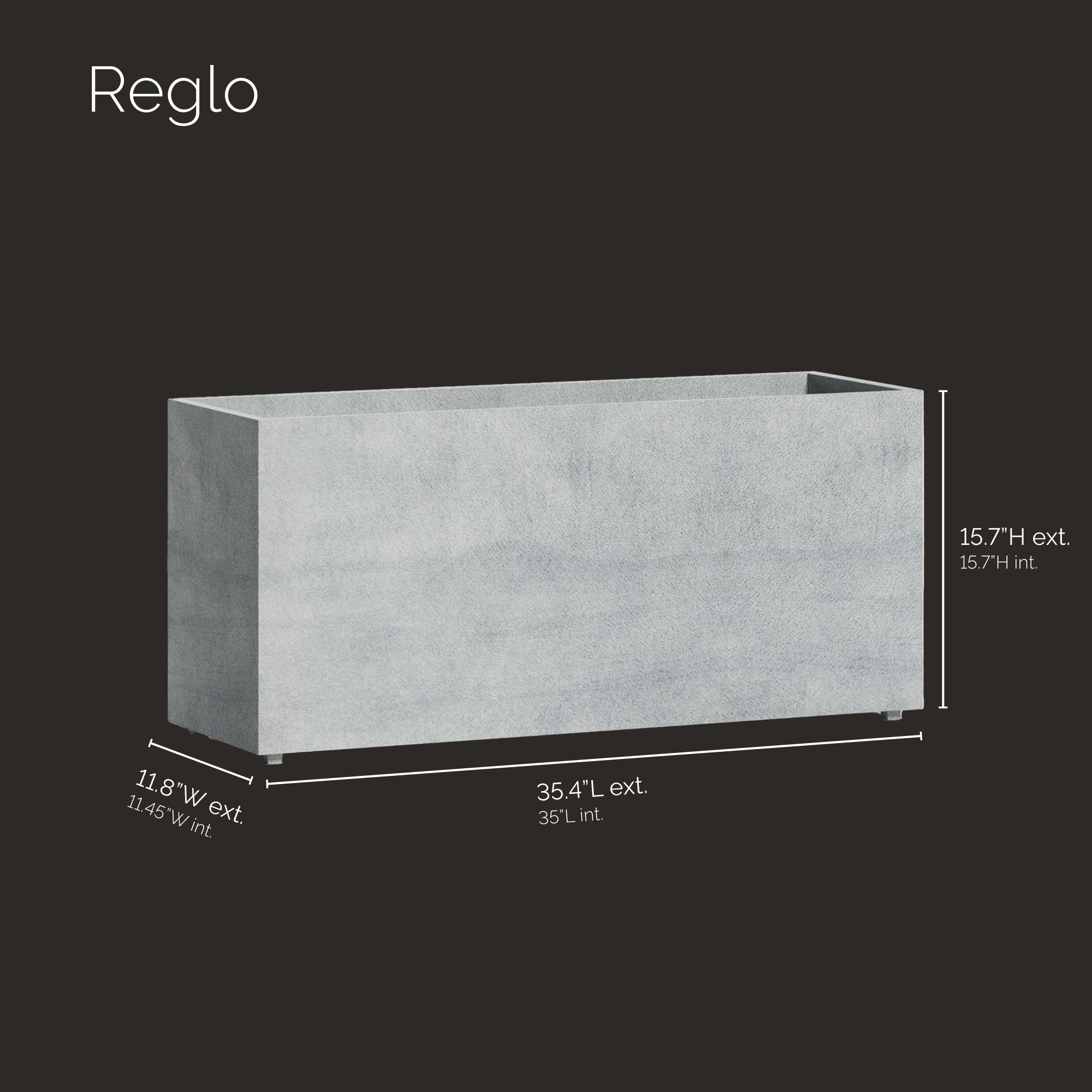 Reglo Rectangular Planter – Concrete Stone Finish – Fiberglass Indoor/Outdoor and Weather-Resistant Large Planter (35.5" L x 11.75" W x 15.75" H Exterior, 35" L x 11.5" W Interior) - Concrete Stone,35.5 in x 11.75 in x 15.75 in - Concrete Stone,35.5  - Concrete Stone,35.4 in x 11.8 in x 15.7 in