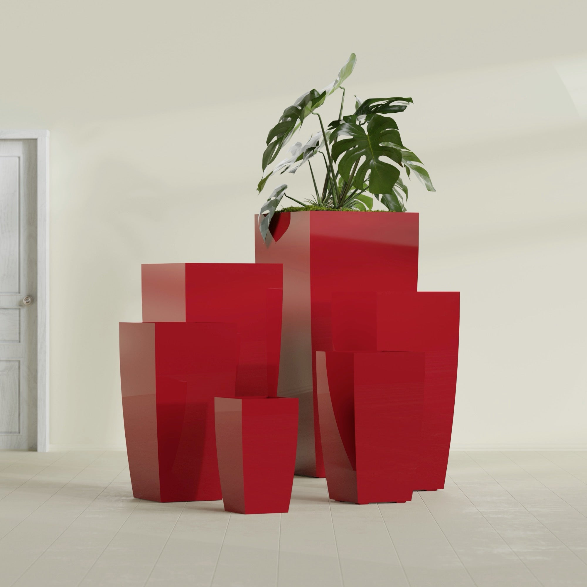 Toulan Large Tall Tapered Square Fiberglass Planter - 16 in x 16 in x 30 in - Gloss Red - Gloss Red,16 in x 16 in x 30 in