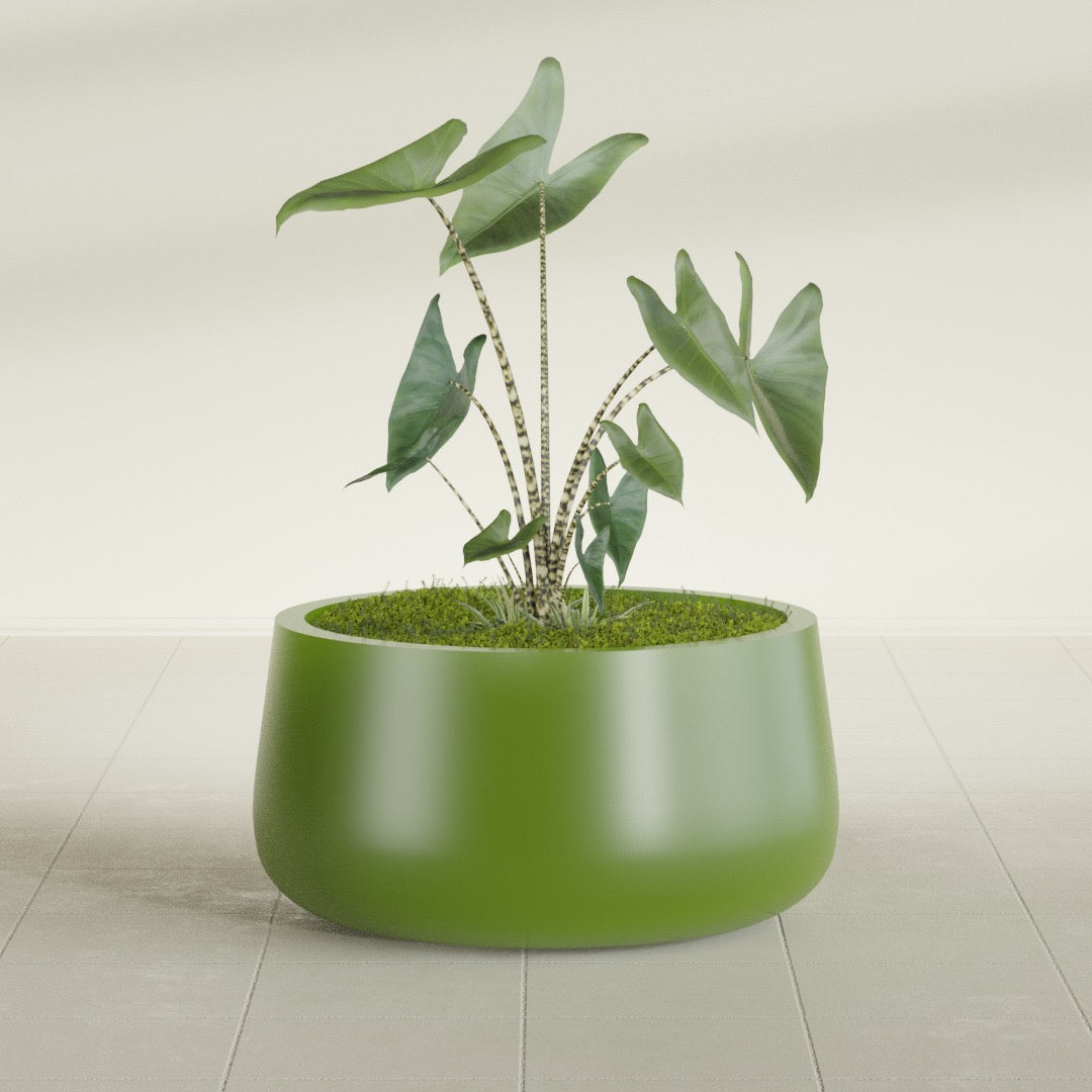 Short Hayden Medium Round Fiberglass Planter - 20 in x 20 in x 10 in - Satin Green - Satin Green,20 in x 20 in x 10 in