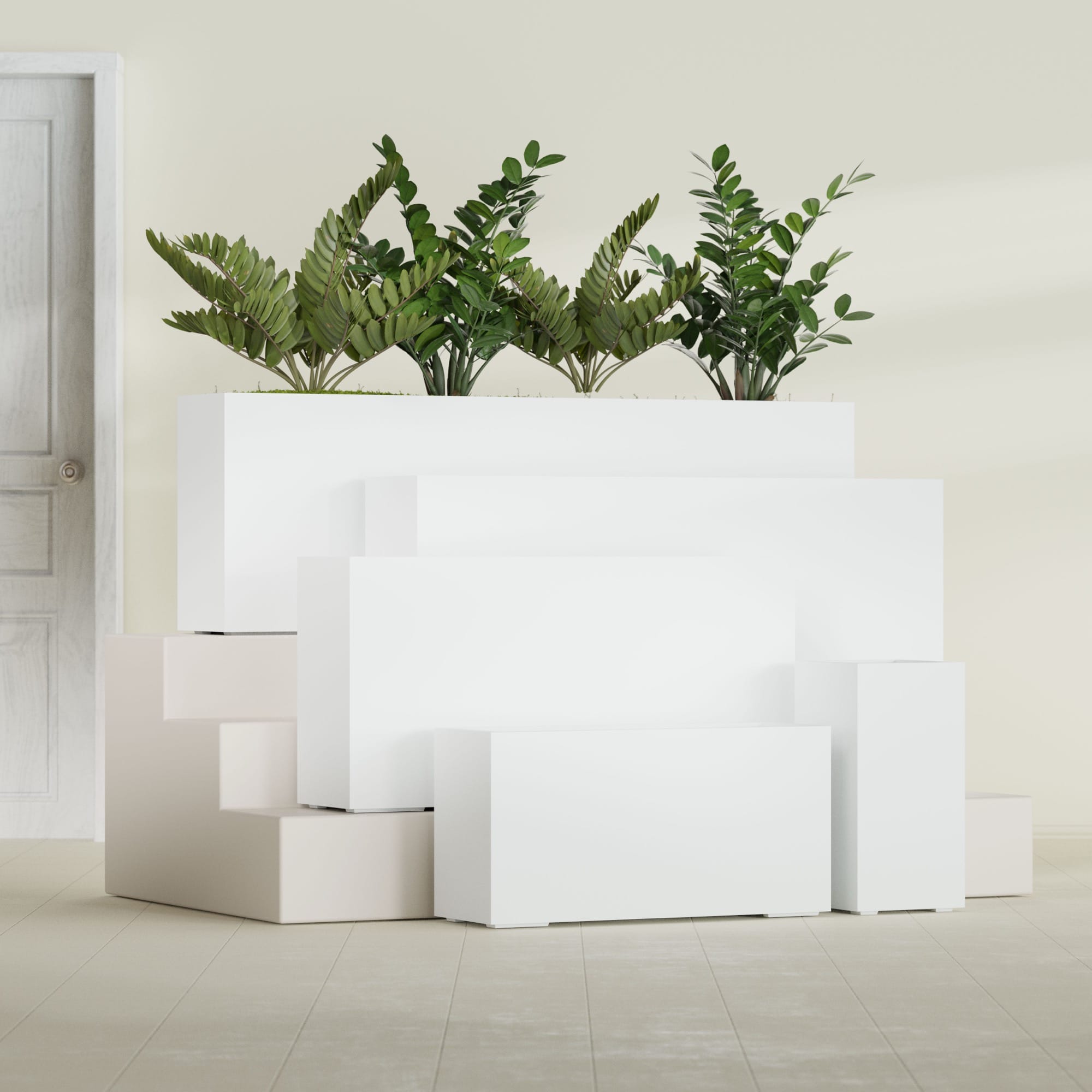 Hollywood Large Narrow Rectangle Fiberglass Planter - 36 in x 12 in x 24 in - Gloss White - Gloss White,36 in x 12 in x 24 in