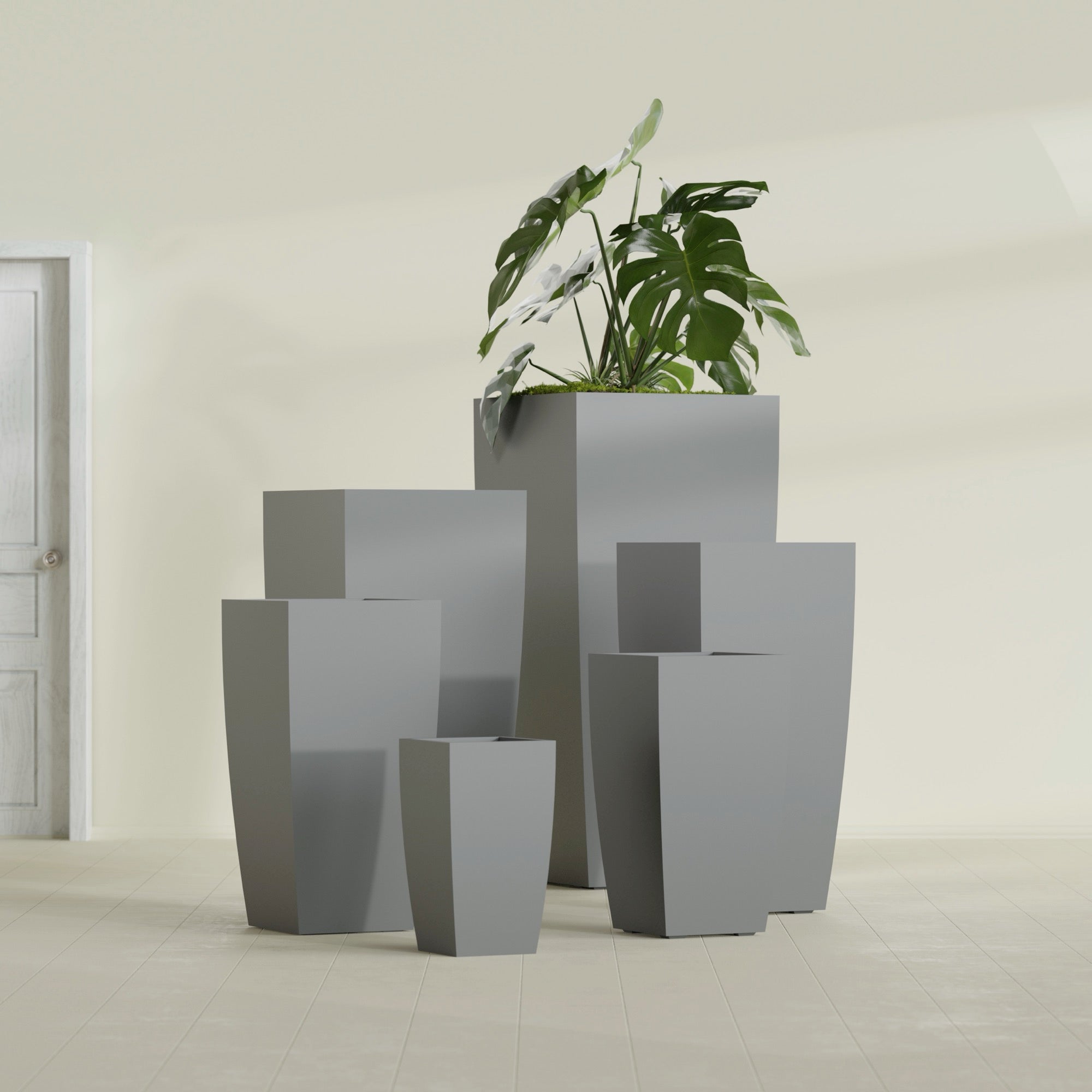 Toulan Extra Large Tall Tapered Square Fiberglass Planter - 28 in x 28 in x 60 in - Metallic Gunmetal - Metallic Gunmetal,28 in x 28 in x 60 in