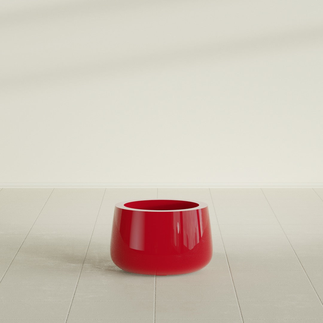 Short Hayden Small Round Fiberglass Planter - 12 in x 12 in x 7 in - Gloss Red - Gloss Red,12 in x 12 in x 7 in
