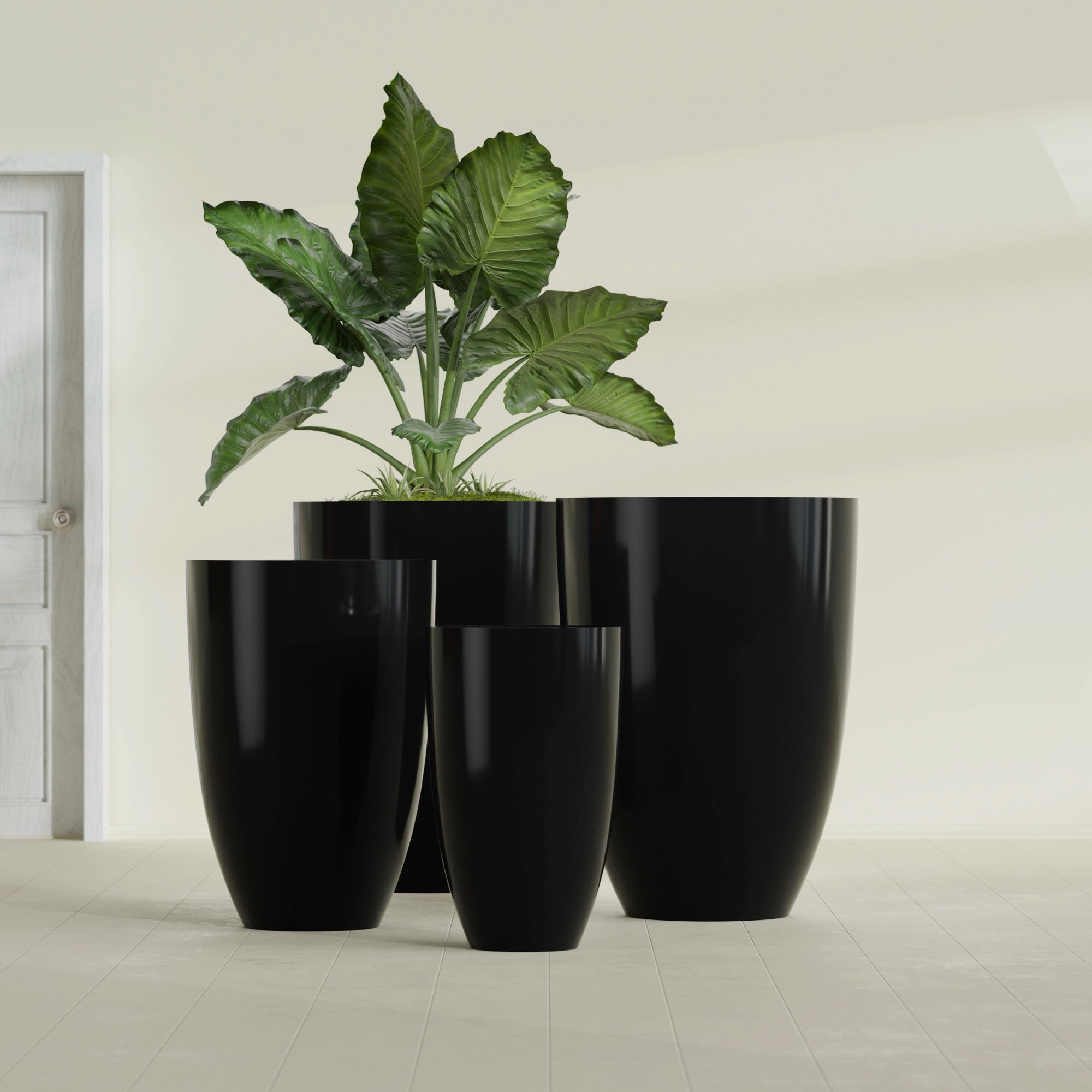 Brannan Medium Round Fiberglass Planter - 18 in x 18 in x 29 in - Gloss Black - Gloss Black,18 in x 18 in x 29 in