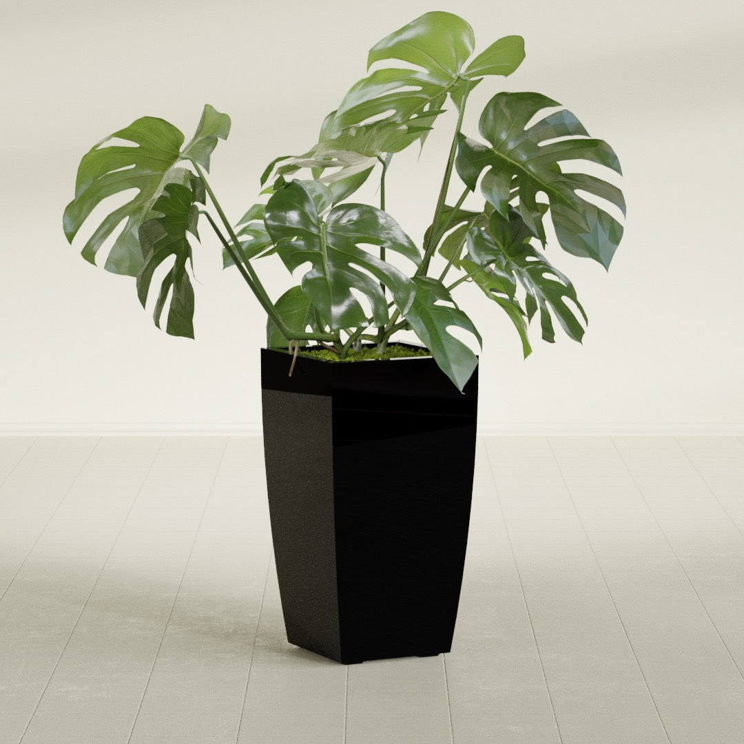 Toulan Large Tall Tapered Square Fiberglass Planter - 16 in x 16 in x 30 in - Gloss Black - Gloss Black,16 in x 16 in x 30 in