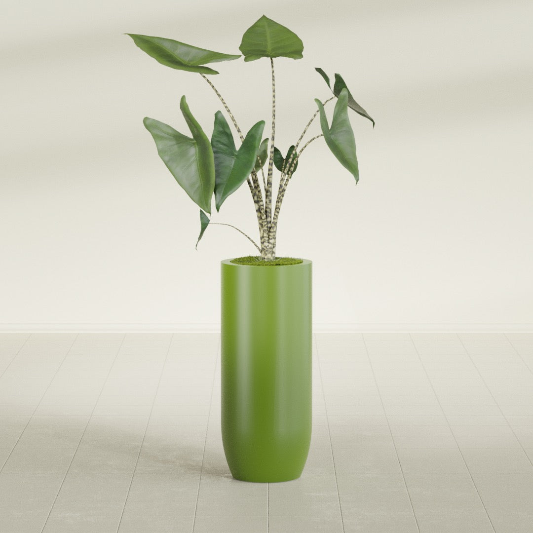 Saint Tropez Large Tall Round Fiberglass Planter - 16 in x 16 in x 38 in - Satin Green - Satin Green,16 in x 16 in x 38 in