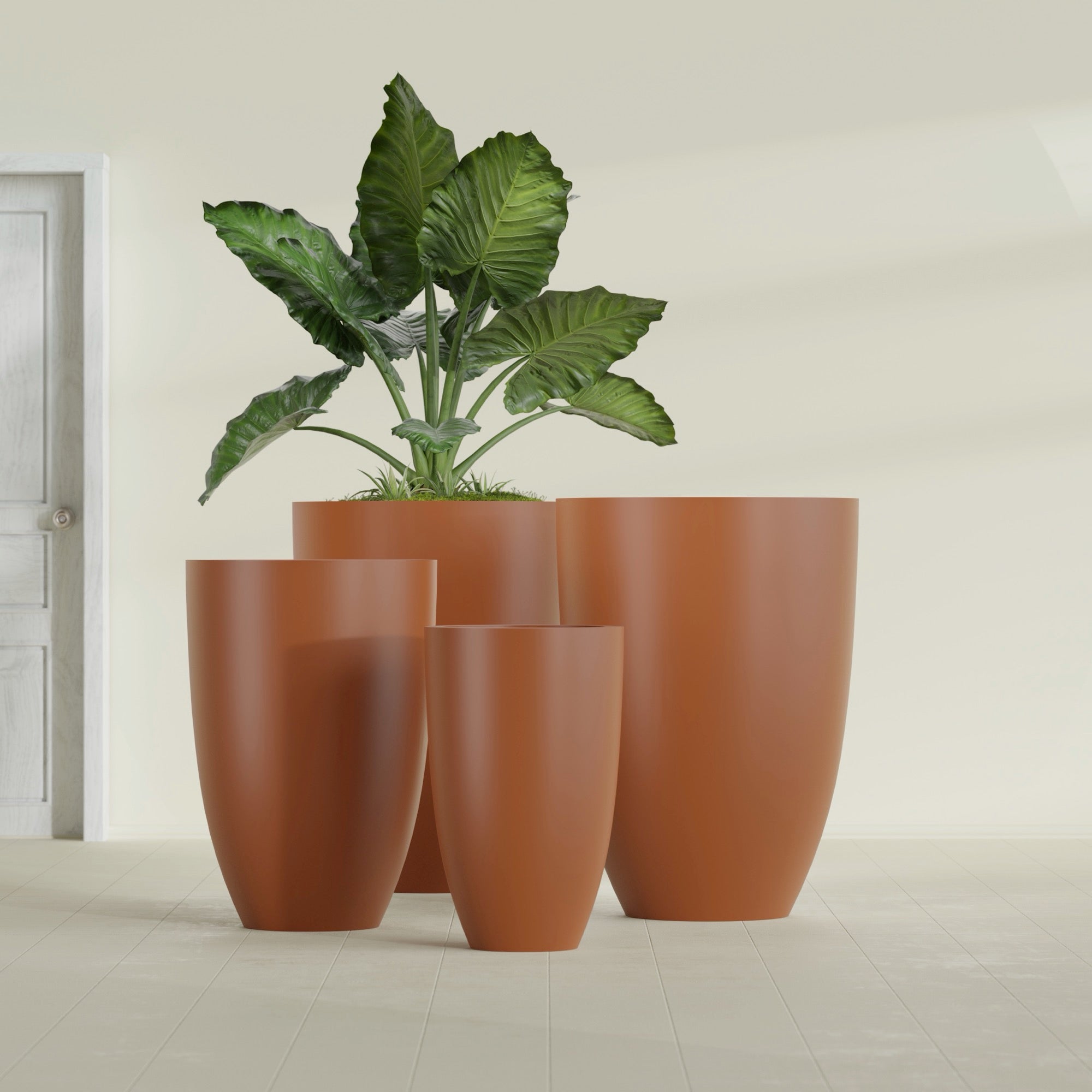 Brannan Large Round Fiberglass Planter - 30 in x 30 in x 41 in - Matte Terracotta - Matte Terracotta,30 in x 30 in x 41 in