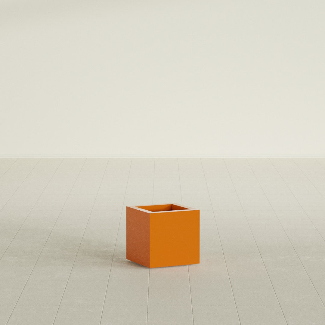 Montroy Small Cube Square Fiberglass Planter - 12 in x 12 in x 12 in - Gloss Tangerine - Gloss Tangerine,12 in x 12 in x 12 in