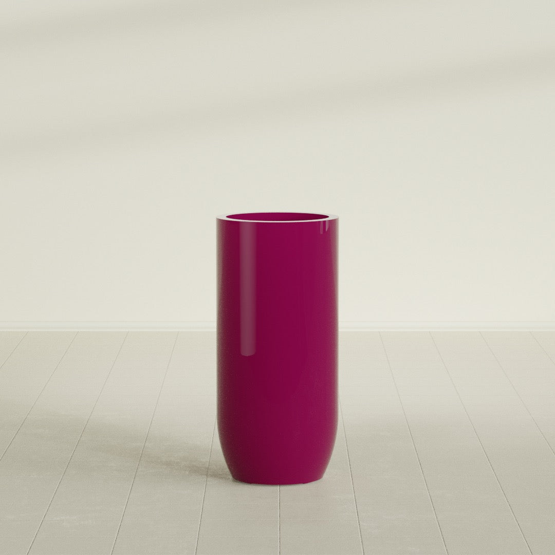 Saint Tropez Large Tall Round Fiberglass Planter - 20 in x 20 in x 43 in - Gloss Eggplant - Gloss Eggplant,20 in x 20 in x 43 in