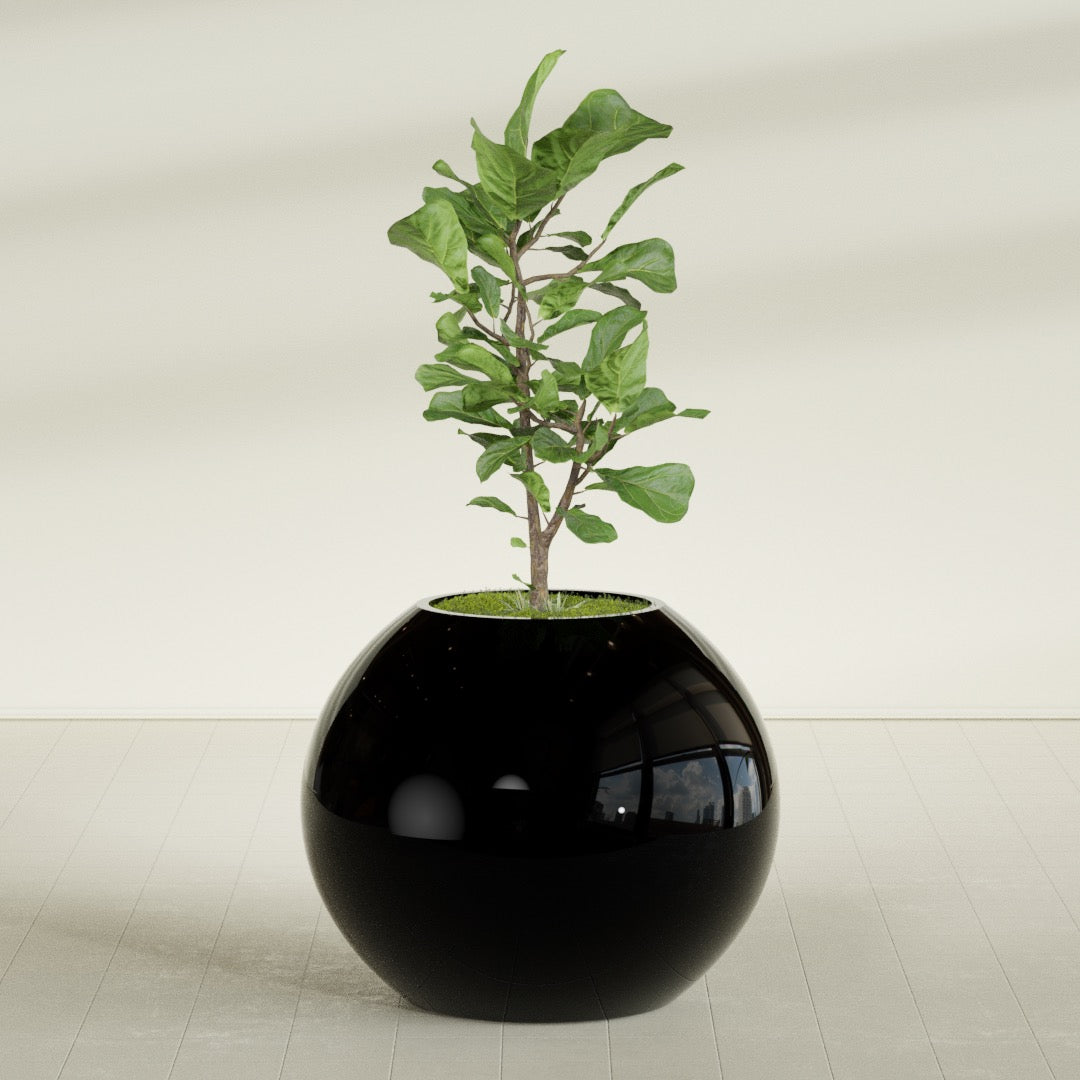 Globe Large Sphere Fiberglass Planter - 36 in x 36 in x 30 in - Gloss Black - Gloss Black,36 in x 36 in x 30 in