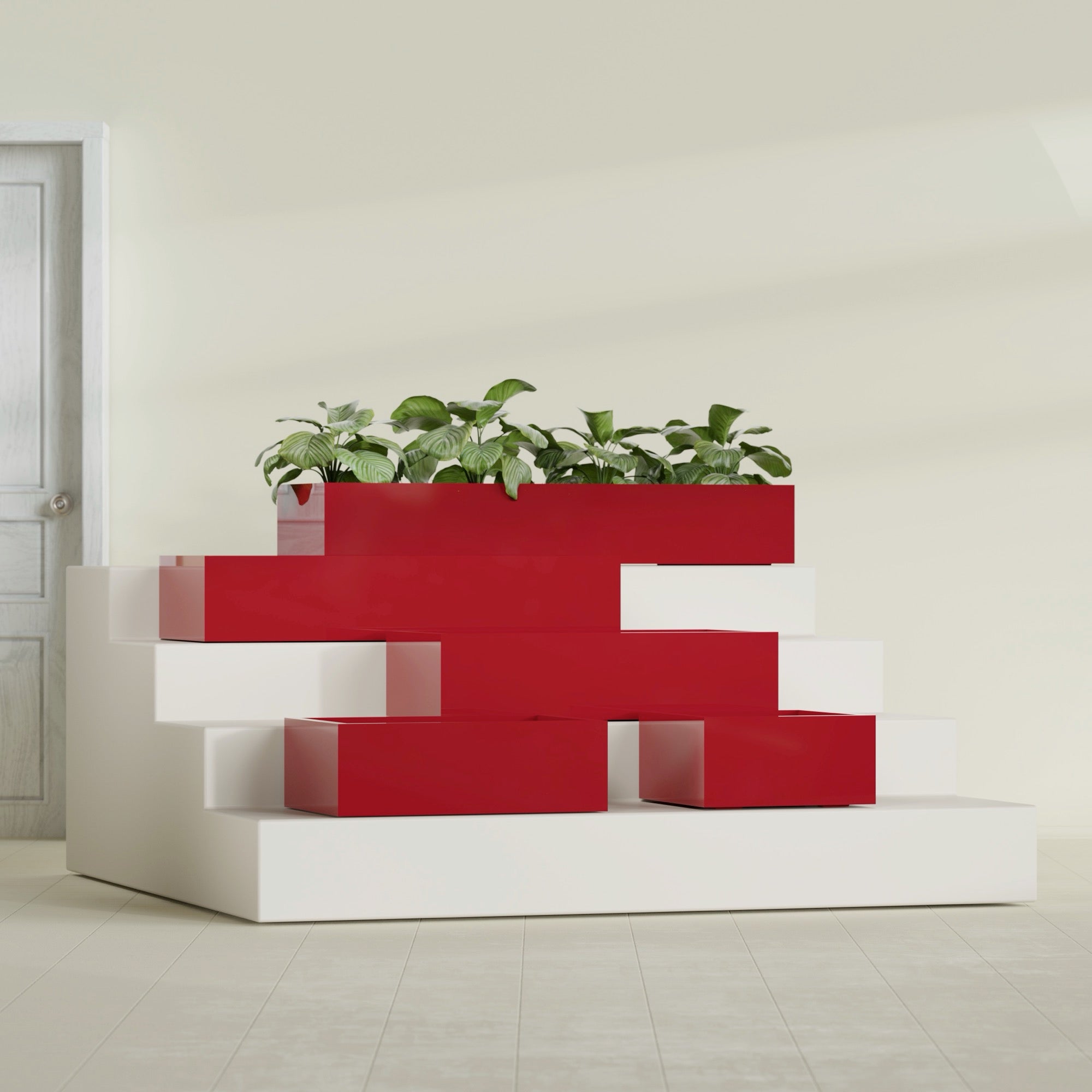 Antwerp Medium Low Rectangle Fiberglass Planter - 24 in x 24 in x 12 in - Gloss Red - Gloss Red,24 in x 24 in x 12 in