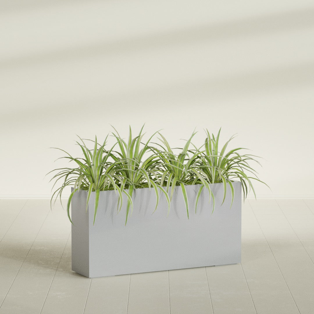 Hollywood Extra Large Narrow Rectangle Fiberglass Planter - 48 in x 12 in x 24 in - Metallic Silver - Metallic Silver,48 in x 12 in x 24 in