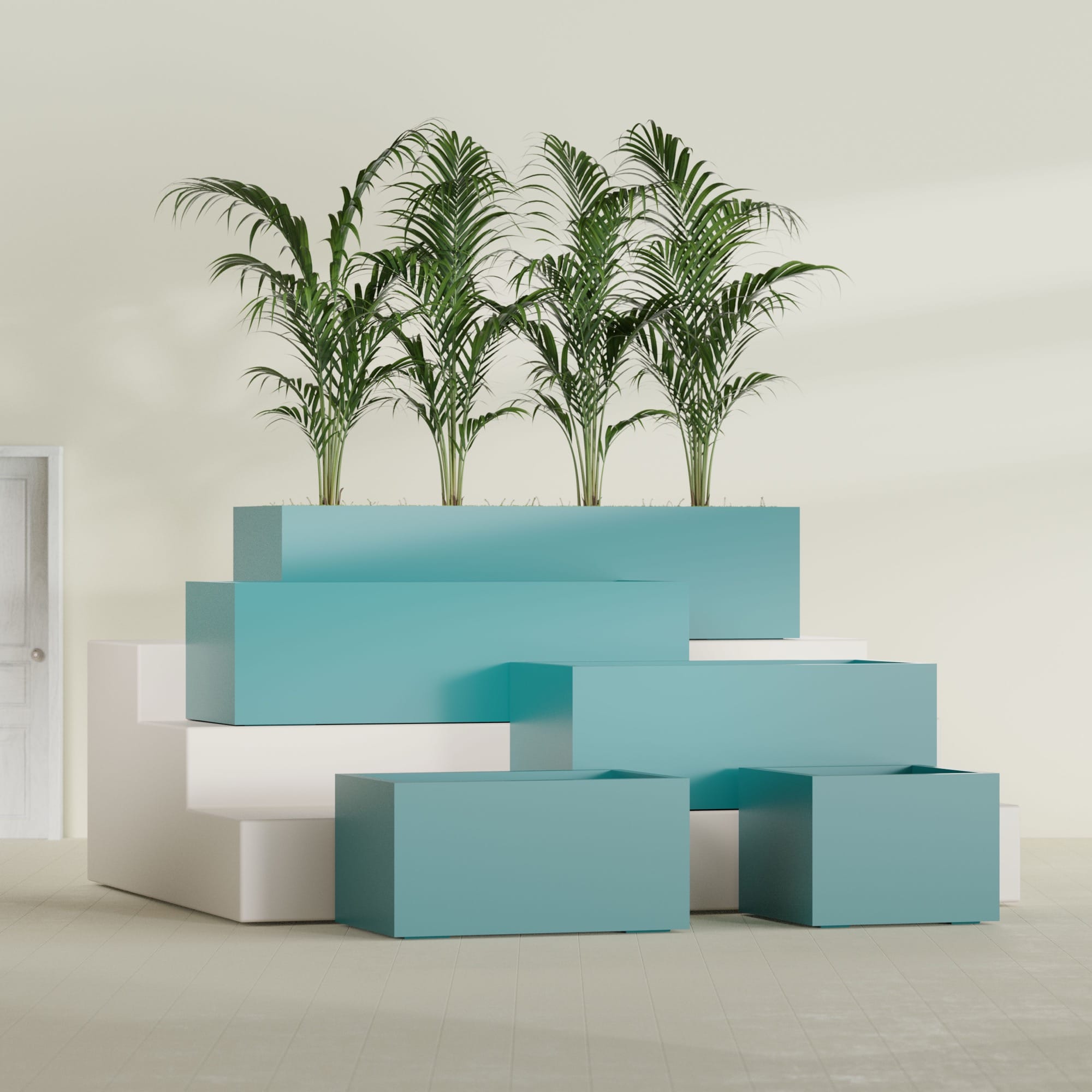 Torino Medium Wide Rectangle Fiberglass Planter - 24 in x 24 in x 18 in - Satin Sea Foam - Satin Sea Foam,24 in x 24 in x 18 in
