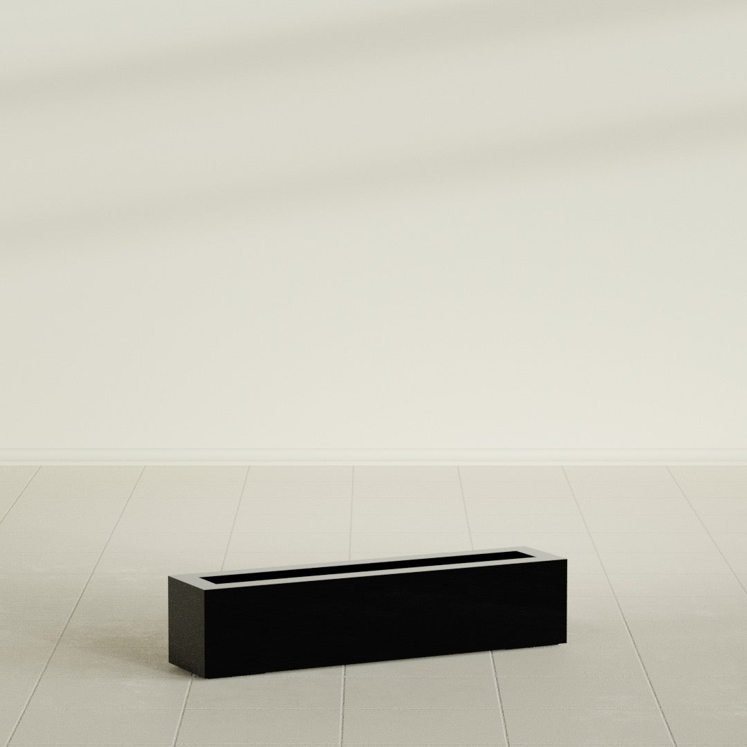 Salon Large Tall Rectangle Fiberglass Planter - 36 in x 8 in x 8 in - Gloss Black - Gloss Black,36 in x 8 in x 8 in