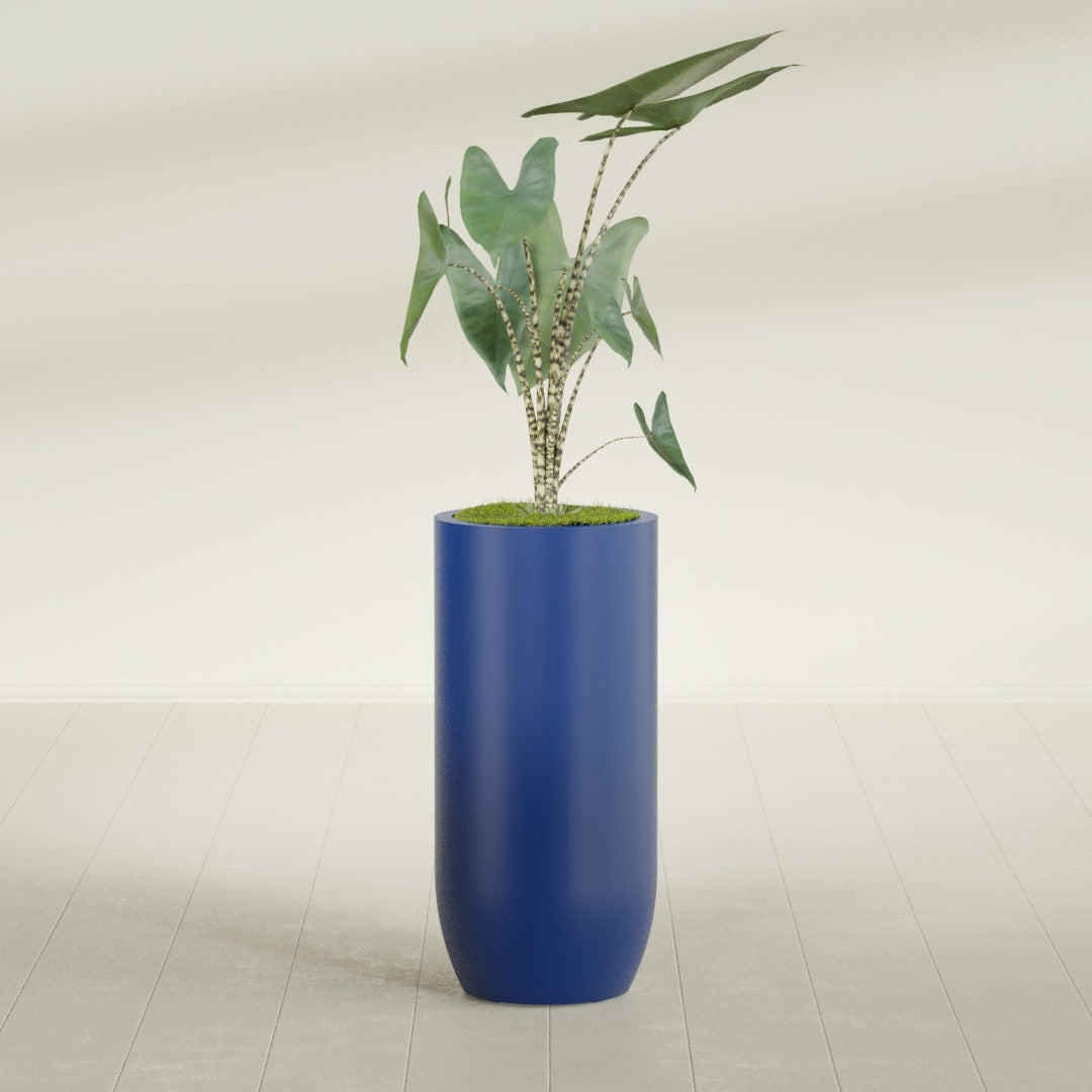 Saint Tropez Large Tall Round Fiberglass Planter - 20 in x 20 in x 43 in - Matte Cobalt Blue - Matte Cobalt Blue,20 in x 20 in x 43 in