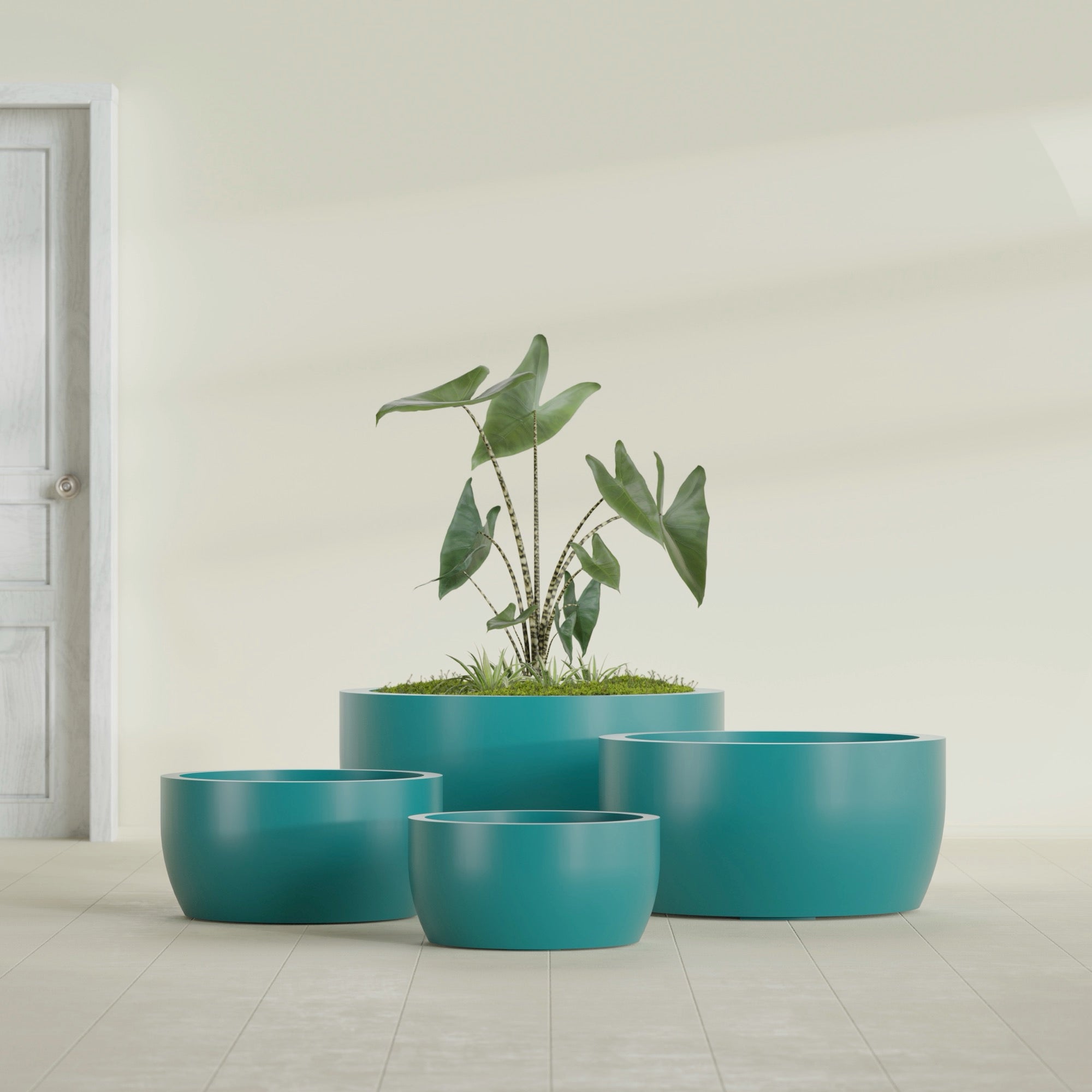 Casablanca Medium Round Low Bowl Fiberglass Planter - 20 in x 20 in x 10 in - Satin Sea Foam - Satin Sea Foam,20 in x 20 in x 10 in