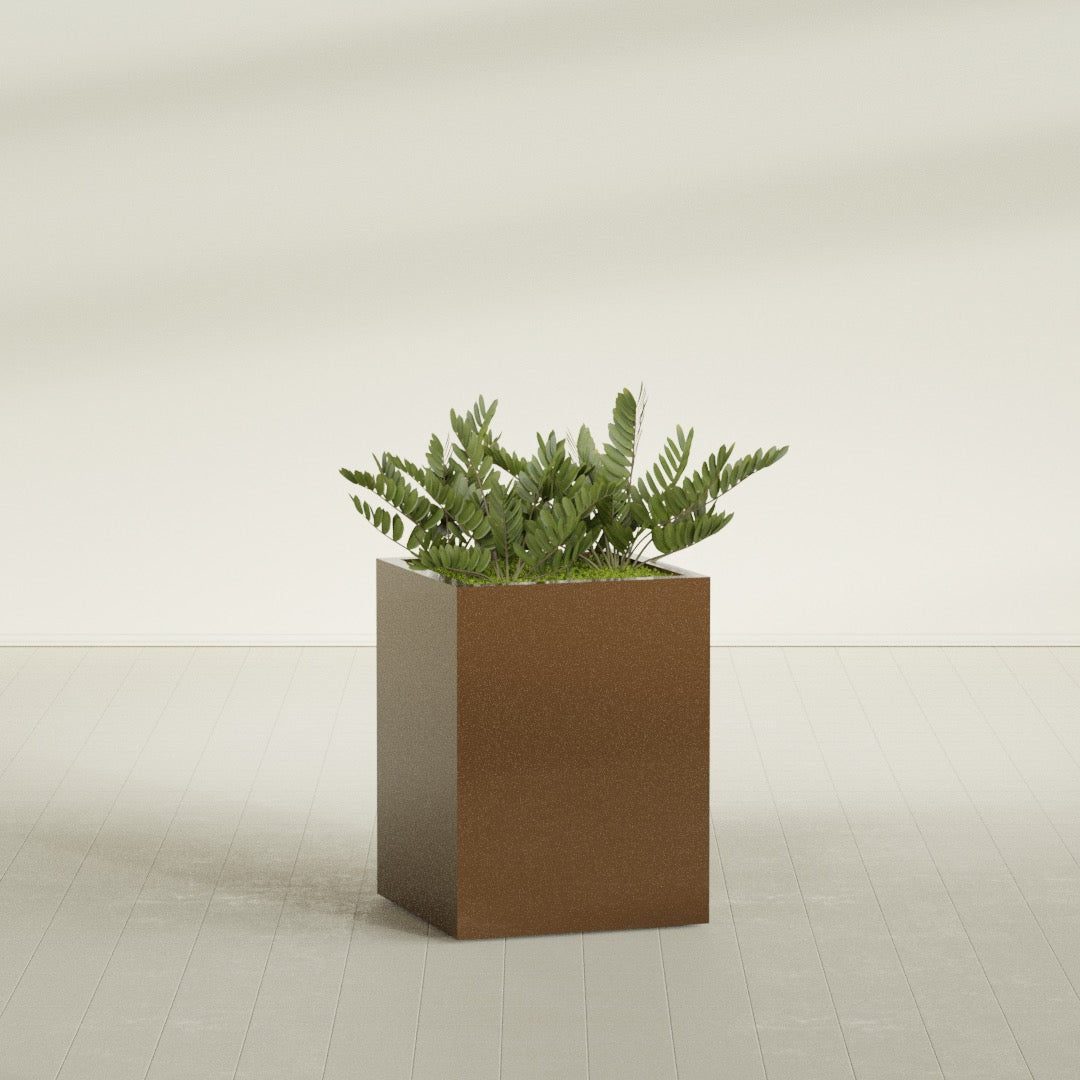 Brisbane Large Rectangle Fiberglass Planter - 24 in x 24 in x 32 in - Metallic Bronze - Metallic Bronze,24 in x 24 in x 32 in