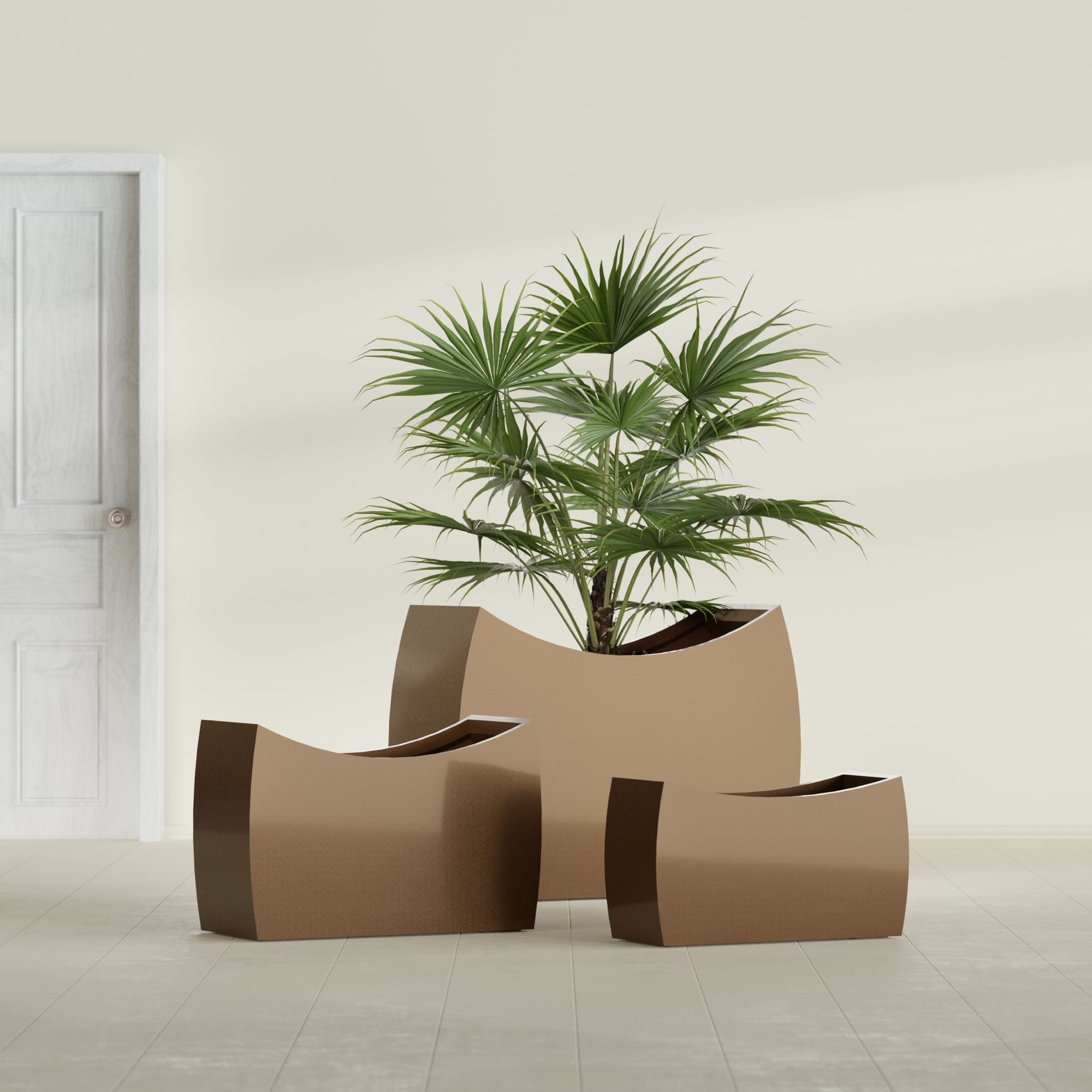 Seoul Extra Large Curved Abstract Fiberglass Planter - 48 in x 20 in x 36 in - Metallic Bronze - Metallic Bronze,48 in x 20 in x 36 in