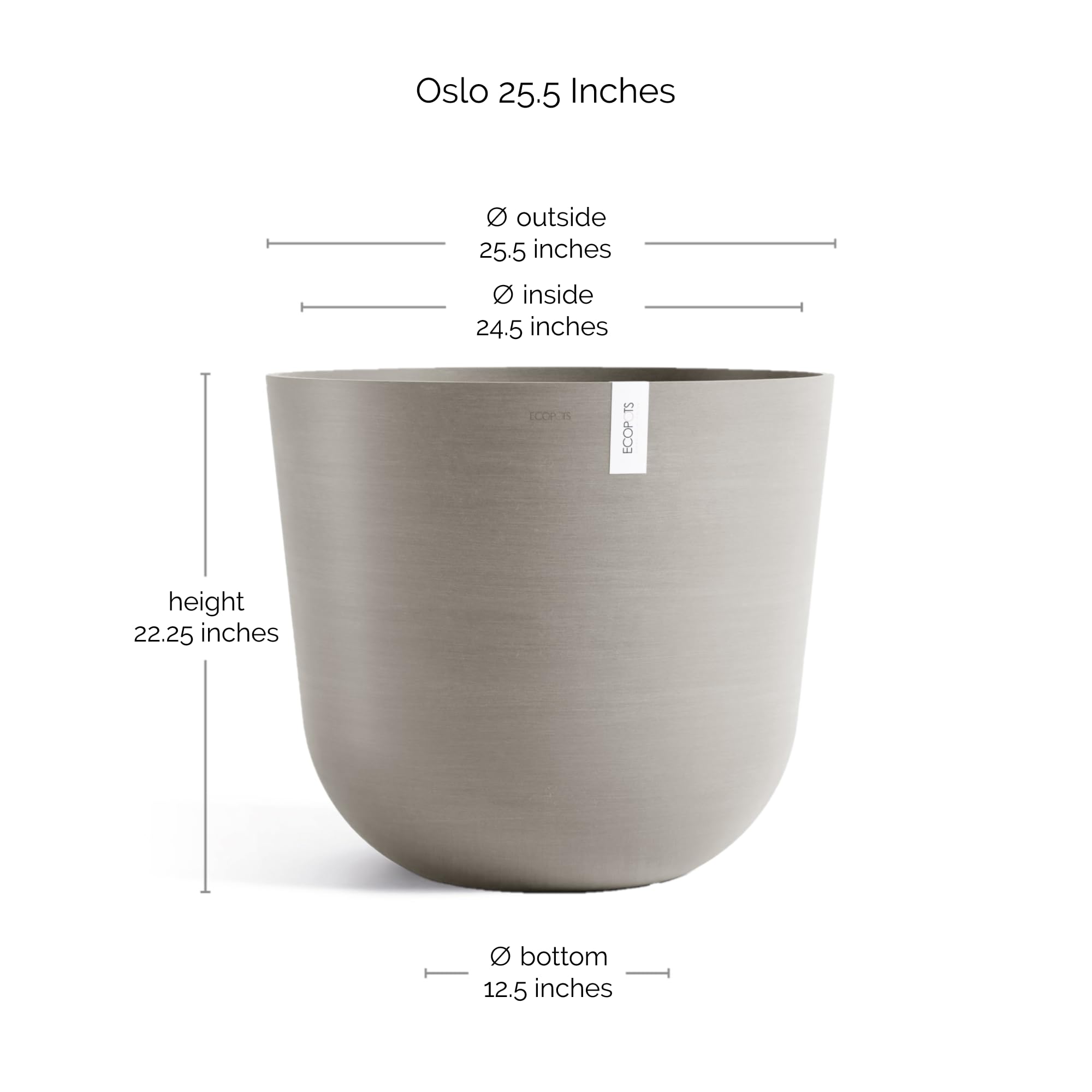 Oslo Medium Round Planter - 25.5 in x 25.5 in x 22.3 in - Taupe - Taupe,25.5 in x 25.5 in x 22.25 in,Planter Only