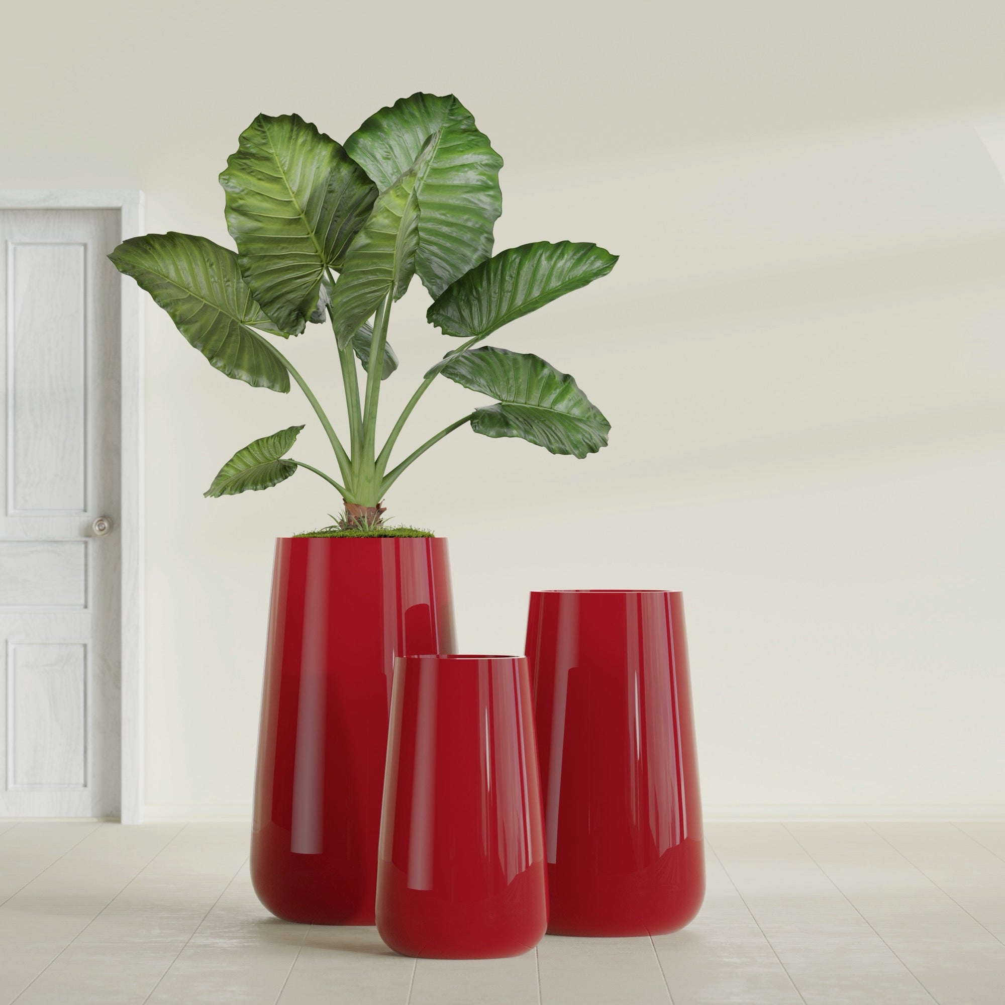 Saigon Large Tapered Round Planter - 14 in x 14 in x 30 in - Gloss Red - Gloss Red,13.7 in x 13.7 in 30 in
