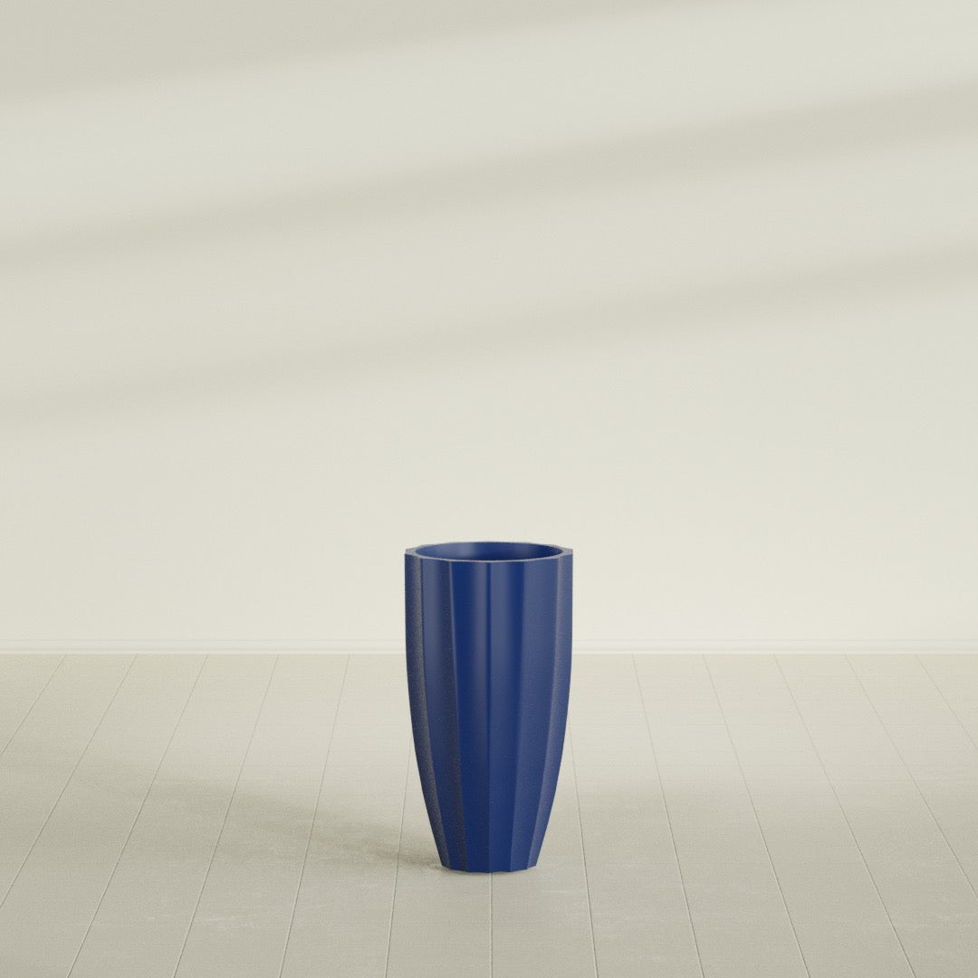 San Jose Large Tall Round Fluted Fiberglass Planter - 16 in x 16 in x 30 in - Matte Cobalt Blue - Matte Cobalt Blue,16 in x 16 in x 30 in
