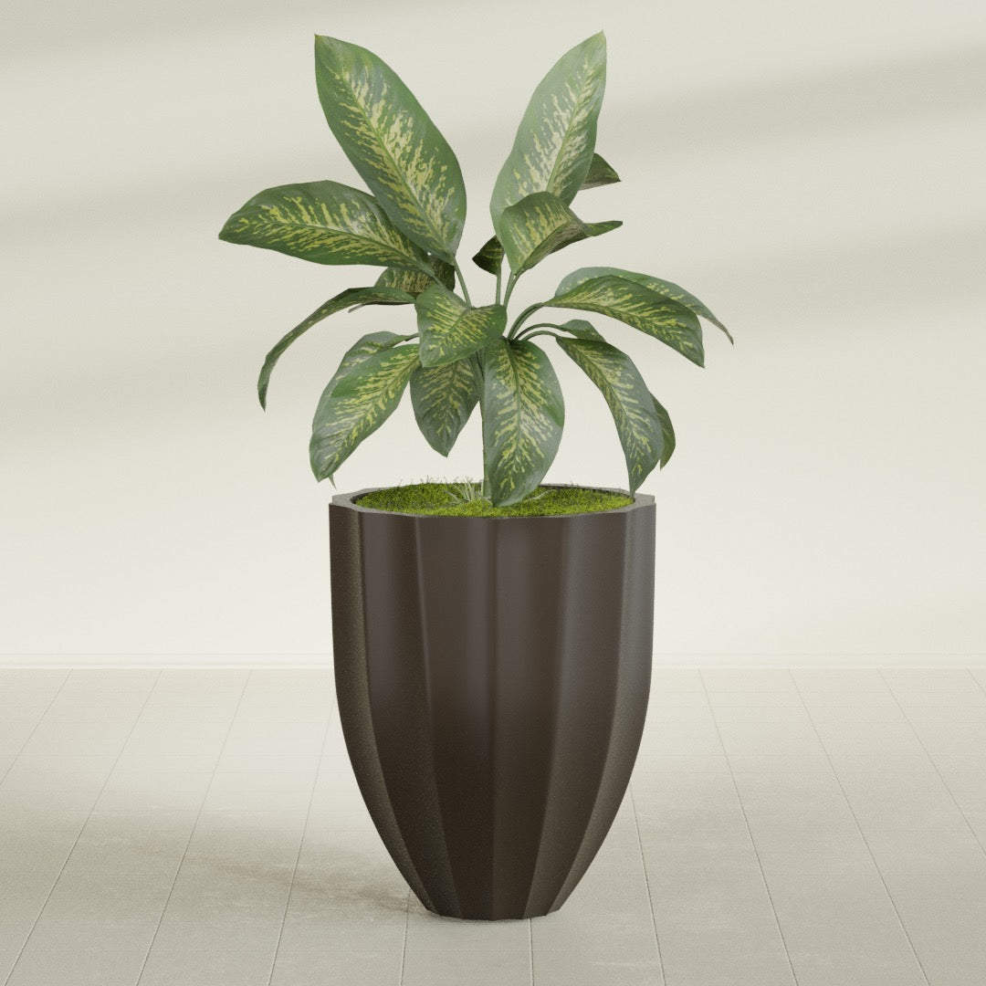 Alicante Medium Round Fiberglass Planter - 26 in x 26 in x 32 in - Matte Brown - Matte Brown,26 in x 26 in x 32 in