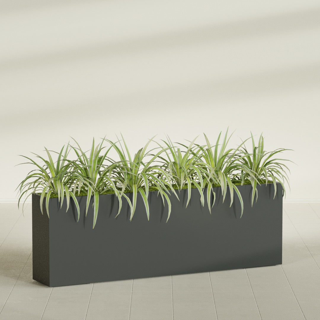 Hollywood Extra Large Narrow Rectangle Fiberglass Planter - 72 in x 12 in x 24 in - Matte Charcoal - Matte Charcoal,72 in x 12 in x 24 in