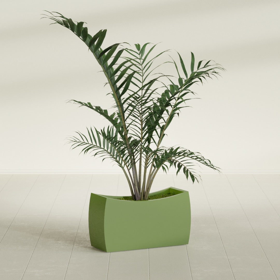 Seoul Large Curved Abstract Fiberglass Planter - 32 in x 12 in x 18 in - Satin Green - Satin Green,32 in x 12 in x 18 in