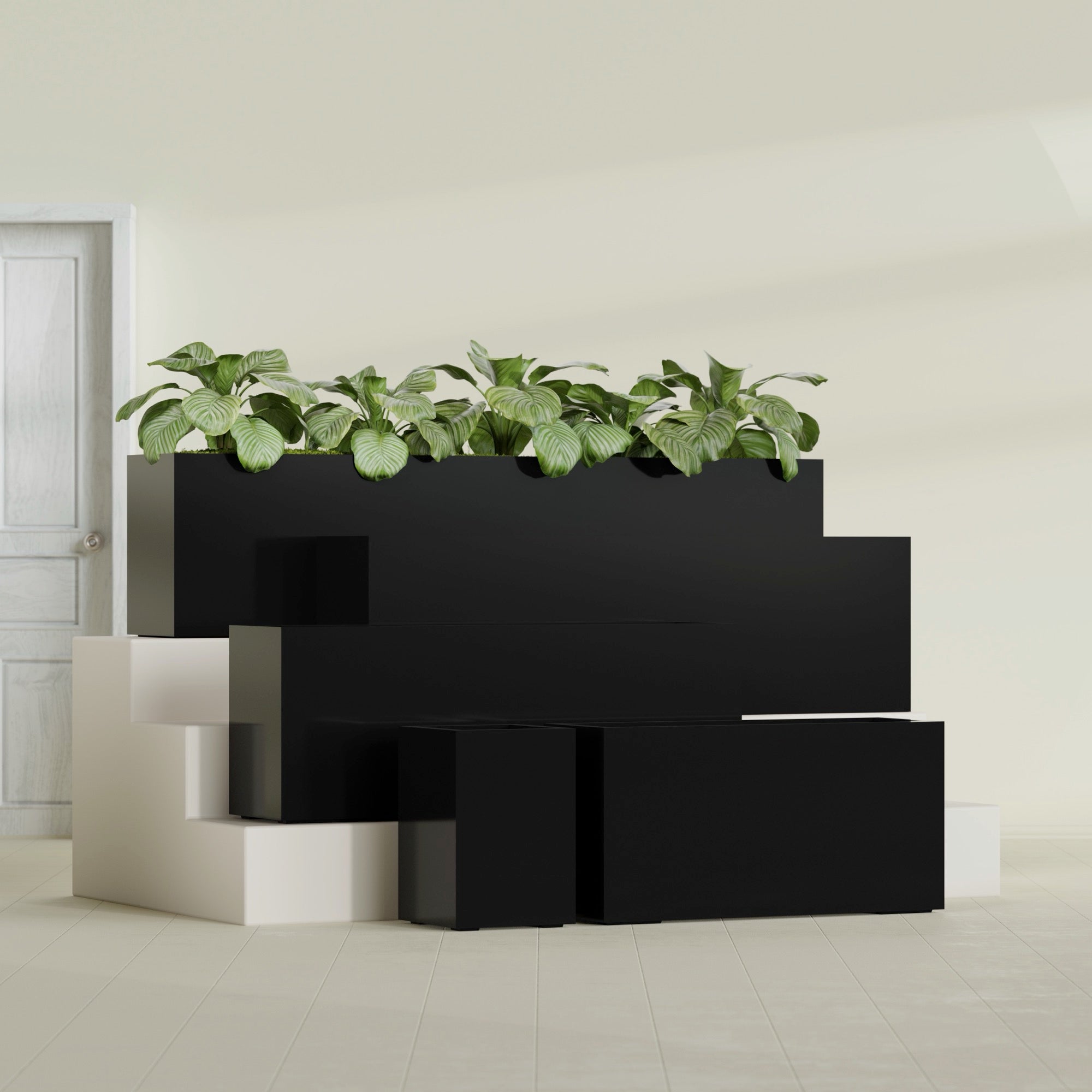 Miami Extra Large Narrow Rectangle Fiberglass Planter - 48 in x 12 in x 18 in - Gloss Black - Gloss Black,48 in x 12 in x 18 in