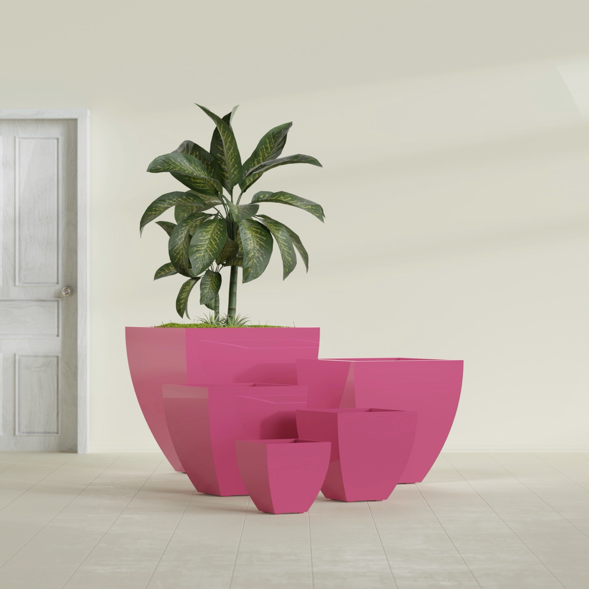 Lima Large Tapered Square Fiberglass Planter - 30 in x 30 in x 30 in - Gloss Pink Violet - Gloss Pink Violet,30 in x 30 in x 30 in