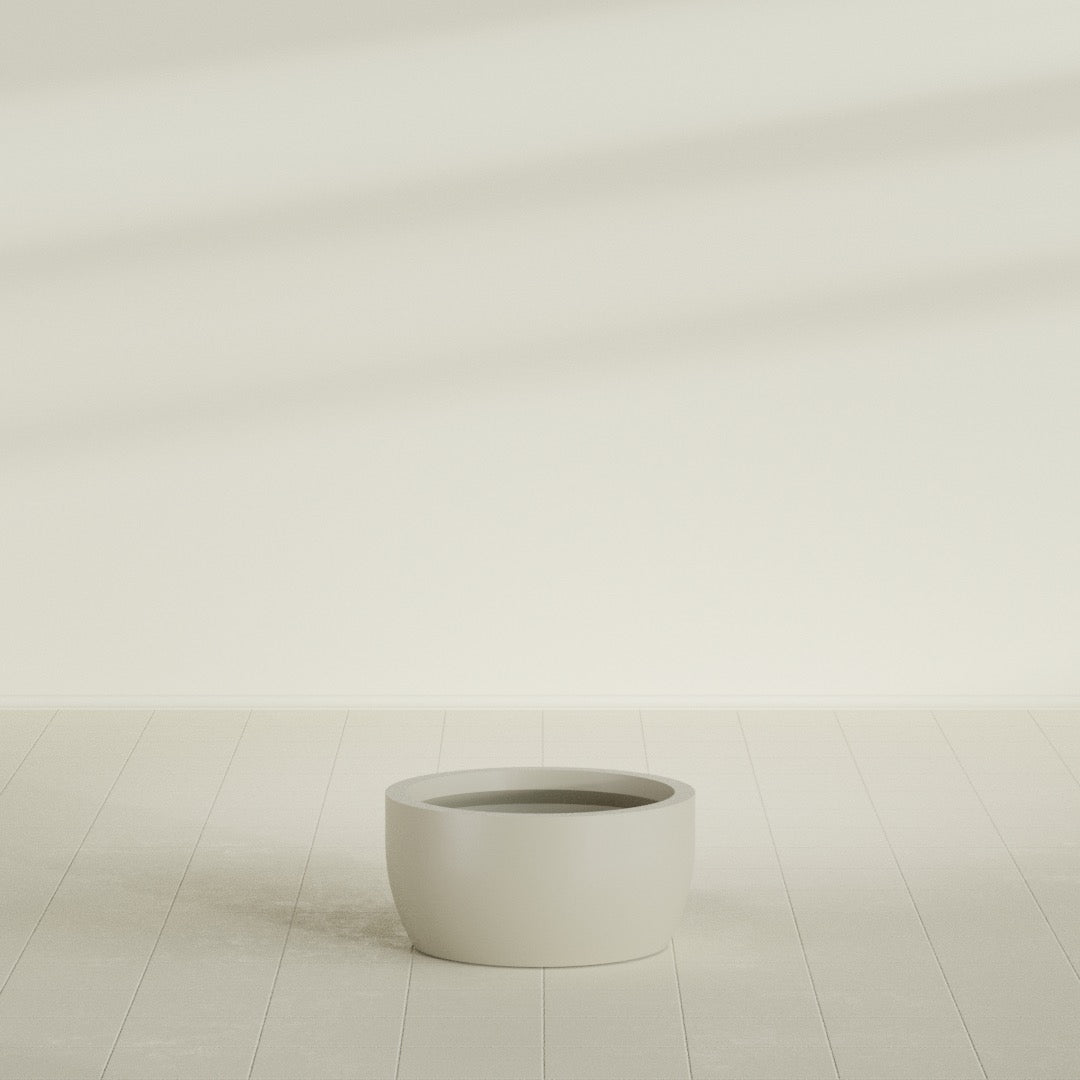 Casablanca Medium Round Low Bowl Fiberglass Planter - 24 in x 24 in x 12 in - Satin Beige - Satin Beige,24 in x 24 in x 12 in