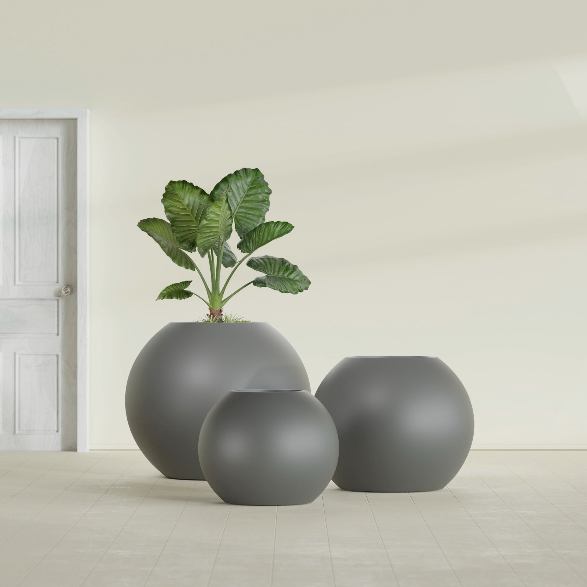 Globe Large Sphere Fiberglass Planter - 30 in x 30 in x 24 in - Metallic Gunmetal - Metallic Gunmetal,30 in x 30 in x 24 in