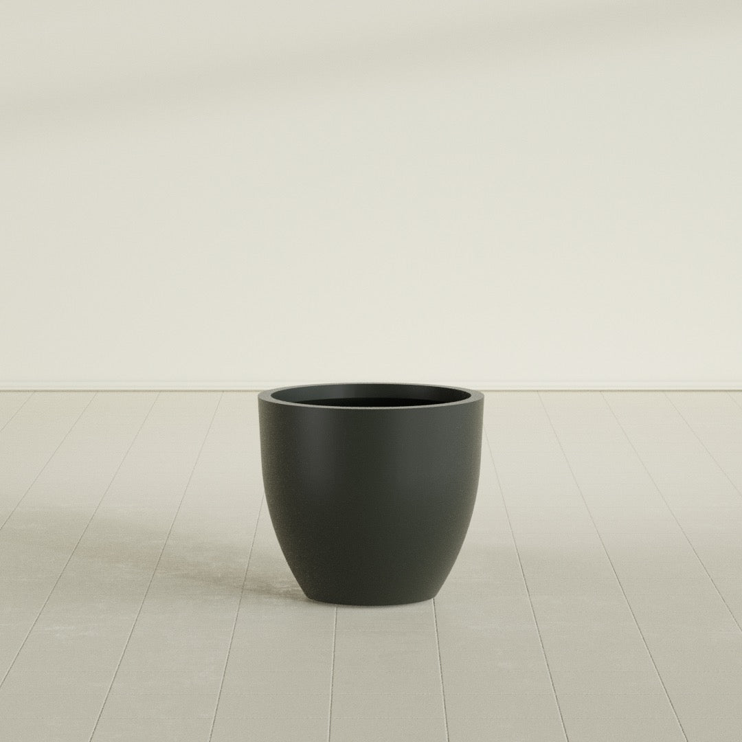 Wannsee Medium Round Fiberglass Planter - 27 in x 27 in x 24 in - Matte Charcoal - Matte Charcoal,27 in x 27 in x 24 in