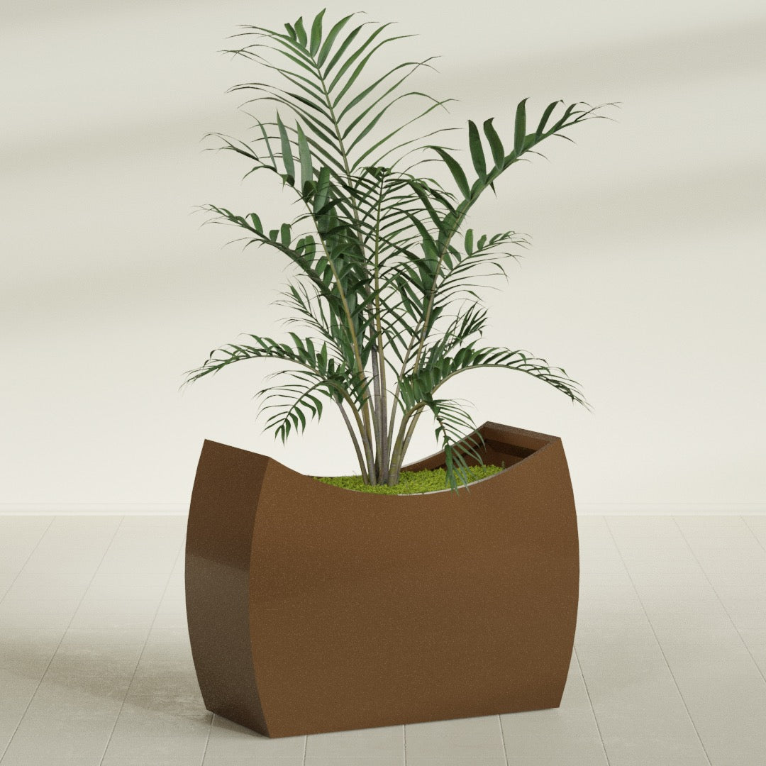 Seoul Extra Large Curved Abstract Fiberglass Planter - 48 in x 20 in x 36 in - Metallic Bronze - Metallic Bronze,48 in x 20 in x 36 in