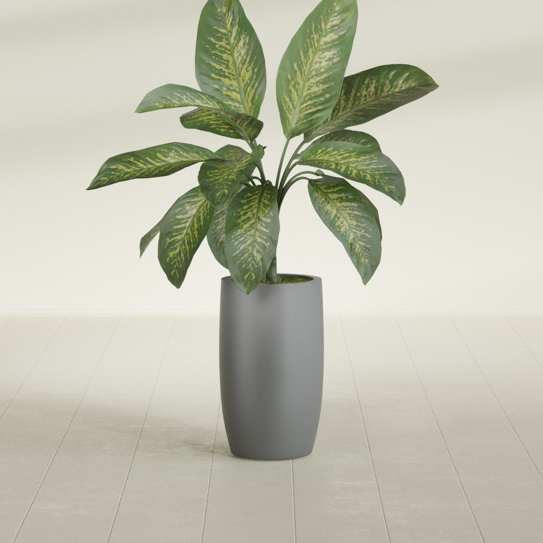 Lisbon Medium Round Fiberglass Planter - 14 in x 14 in x 25 in - Metallic Gunmetal - Metallic Gunmetal,14 in x 14 in x 25 in