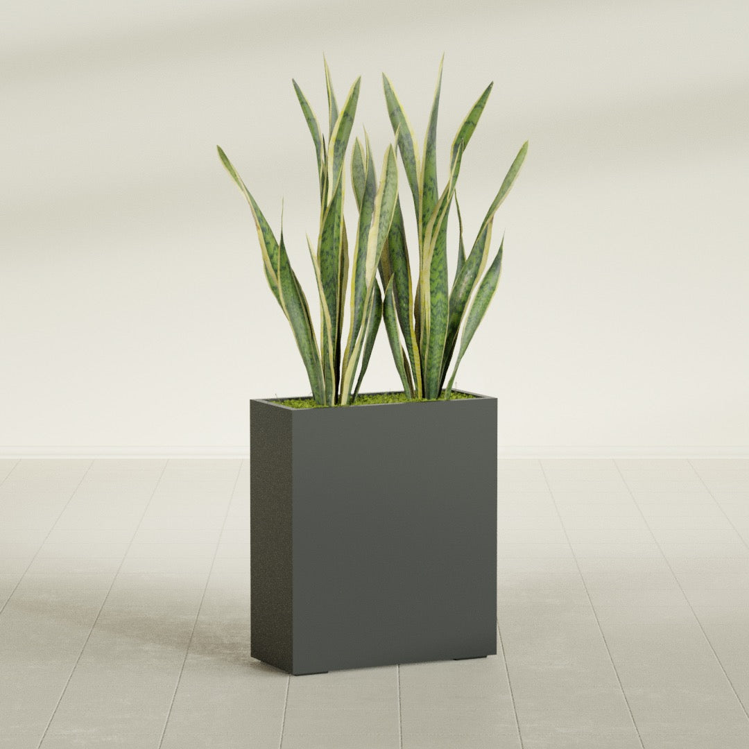 Perth Large Tall Rectangle Fiberglass Planter - 36 in x 16 in x 42 in - Matte Charcoal - Matte Charcoal,36 in x 16 in x 42 in