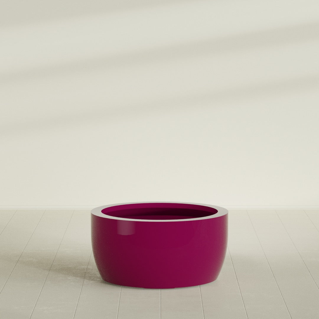 Casablanca Large Round Low Bowl Fiberglass Planter - 36 in x 36 in x 18 in - Gloss Eggplant - Gloss Eggplant,36 in x 36 in x 18 in