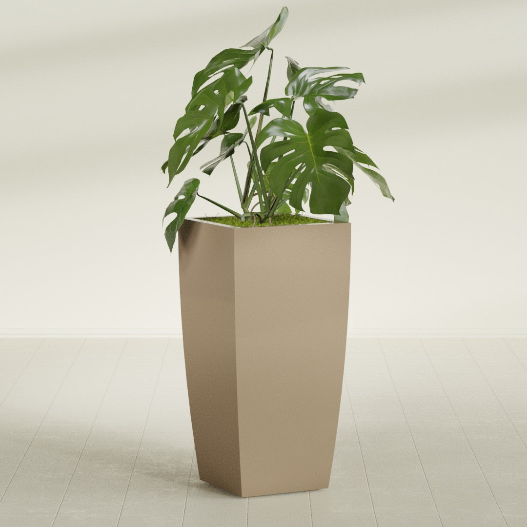 Toulan Large Tall Tapered Square Fiberglass Planter - 20 in x 20 in x 42 in - Metallic Gold - Metallic Gold,20 in x 20 in x 42 in