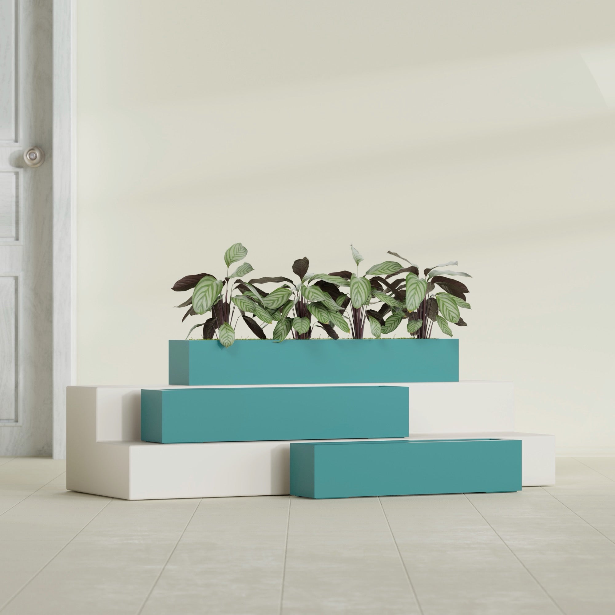 Salon Large Tall Rectangle Fiberglass Planter - 48 in x 8 in x 8 in - Satin Sea Foam - Satin Sea Foam,48 in x 8 in x 8 in