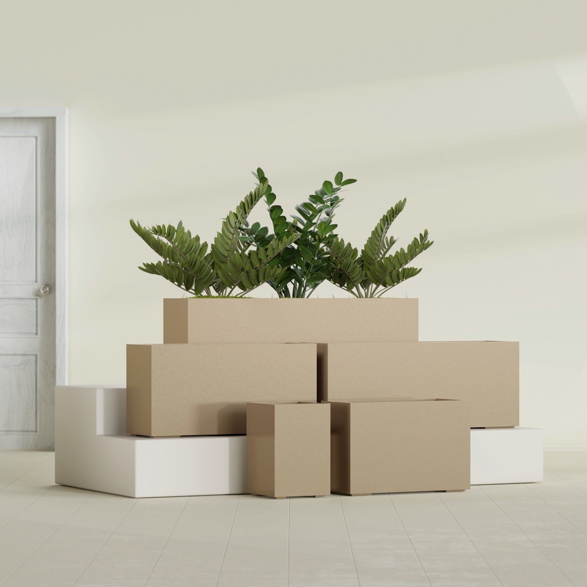 Tolga Large Rectangle Fiberglass Planter - 36 in x 16 in x 24 in - Metallic Gold - Metallic Gold,36 in x 16 in x 24 in