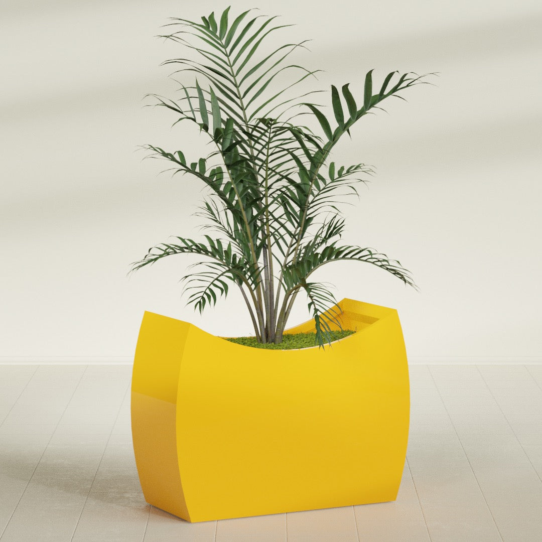 Seoul Extra Large Curved Abstract Fiberglass Planter - 48 in x 20 in x 36 in - Gloss Saffron - Gloss Saffron,48 in x 20 in x 36 in
