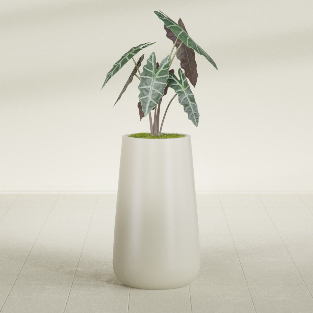 Saigon Large Tapered Round Planter - 16 in x 21 in x 36 in - Satin Beige - Satin Beige,16.4 in x 20.7 in x 36 in