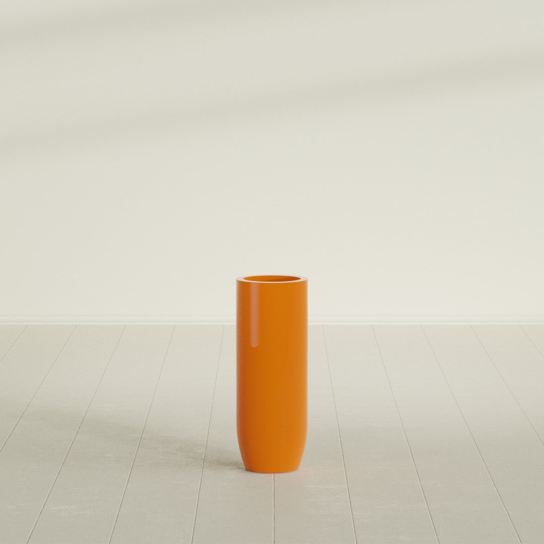 Saint Tropez Large Tall Round Fiberglass Planter - 12 in x 12 in x 32 in - Gloss Tangerine - Gloss Tangerine,12 in x 12 in x 32 in