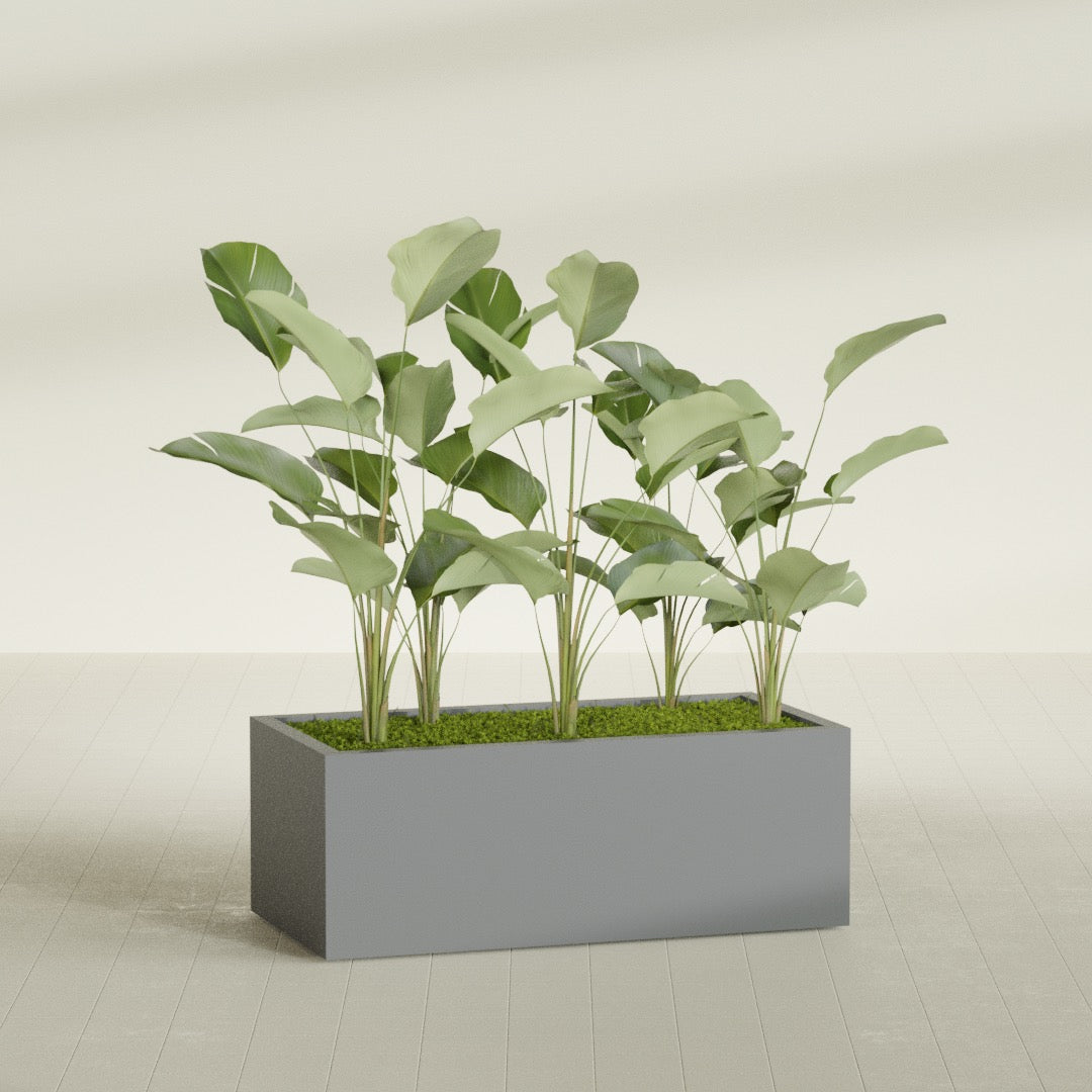 Torino Extra Large Wide Rectangle Fiberglass Planter - 48 in x 24 in x 18 in - Metallic Gunmetal - Metallic Gunmetal,48 in x 24 in x 18 in