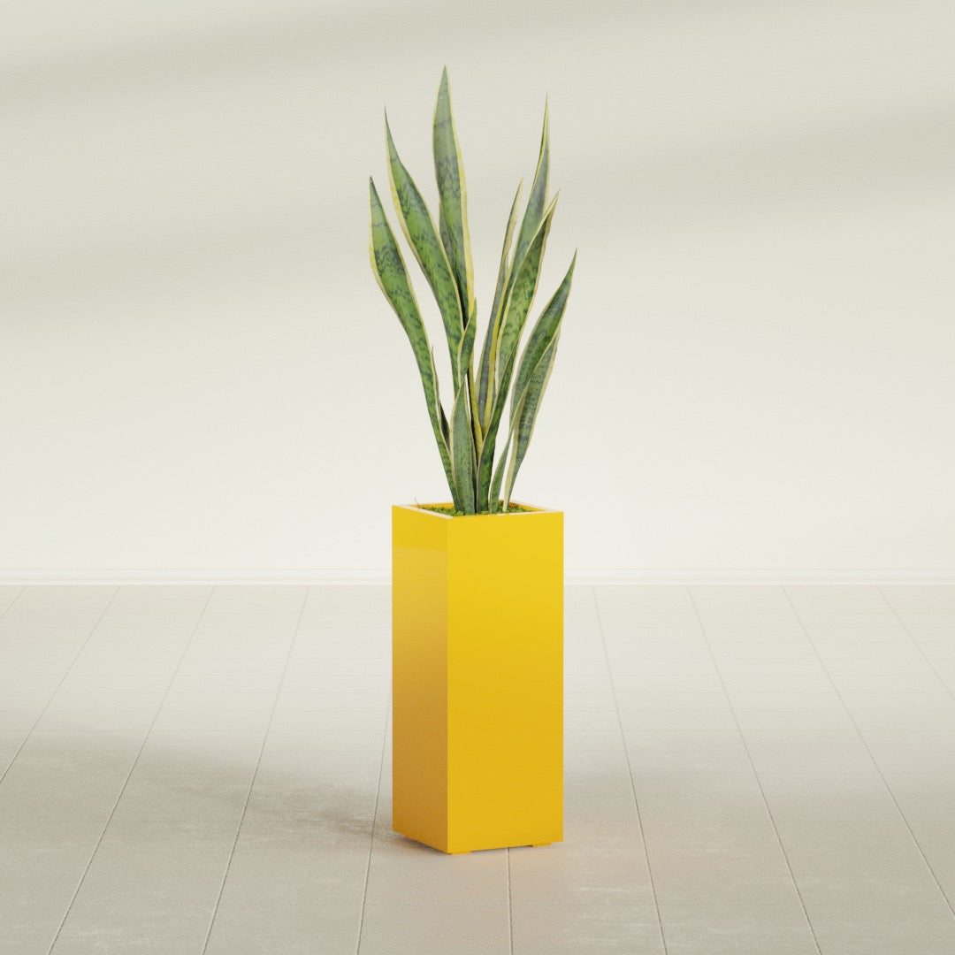 Perth Large Tall Rectangle Fiberglass Planter - 16 in x 16 in x 42 in - Gloss Saffron - Gloss Saffron,16 in x 16 in x 42 in